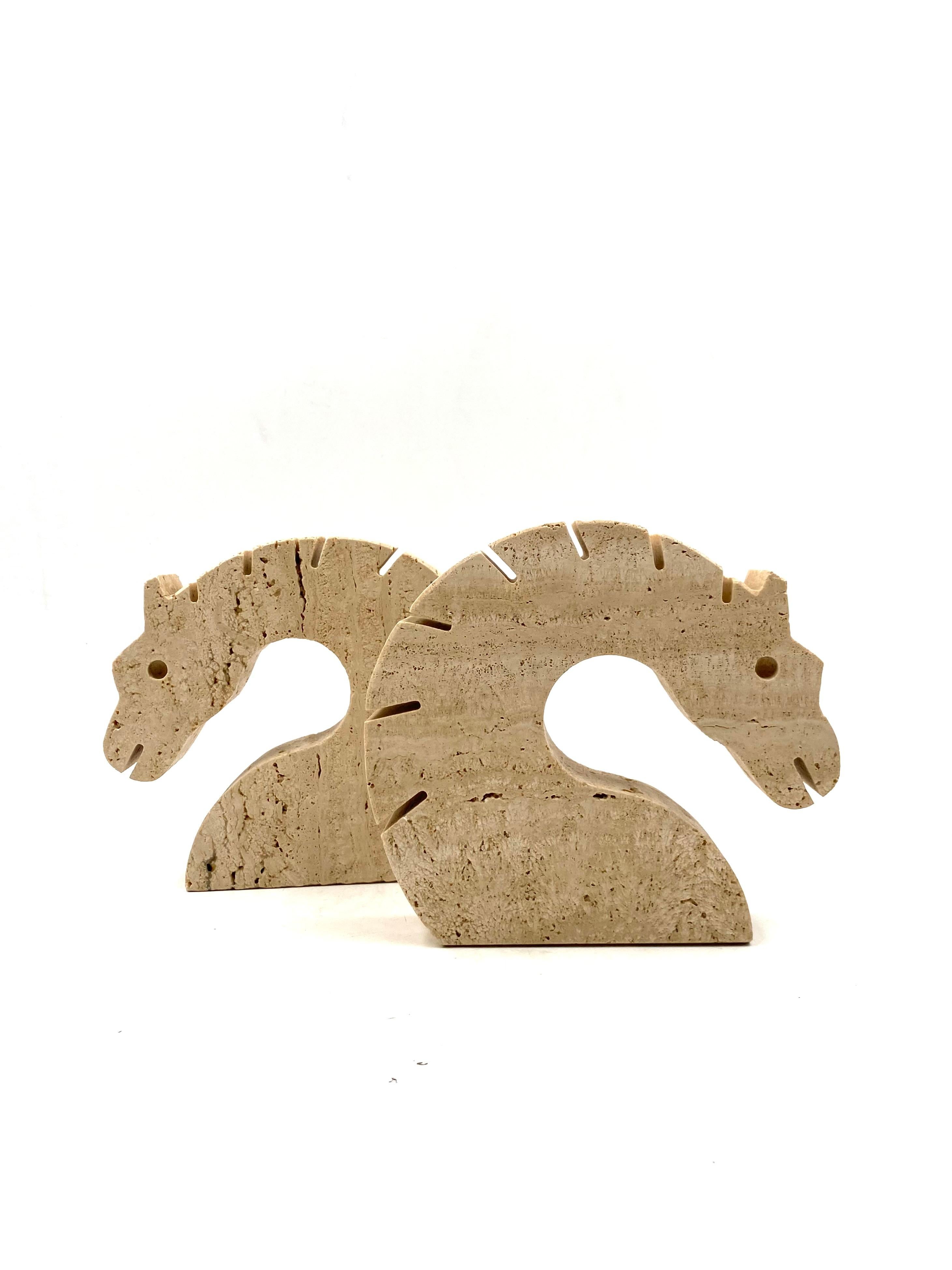 Italian Brutalist Horses / Dragons Travertine Bookends, Fratelli Mannelli, Italy, 1970s For Sale