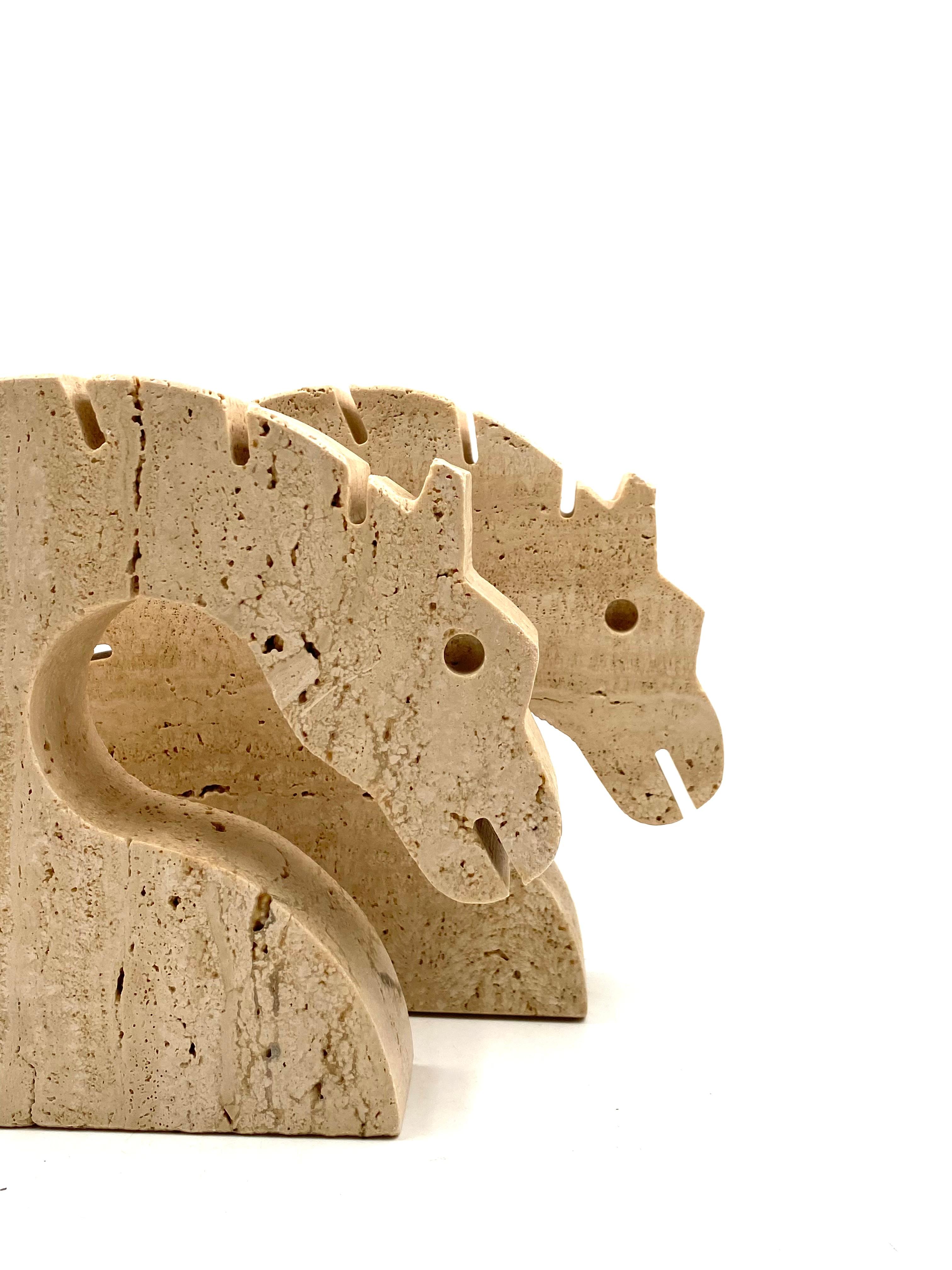Brutalist Horses / Dragons Travertine Bookends, Fratelli Mannelli, Italy, 1970s In Good Condition For Sale In Firenze, IT