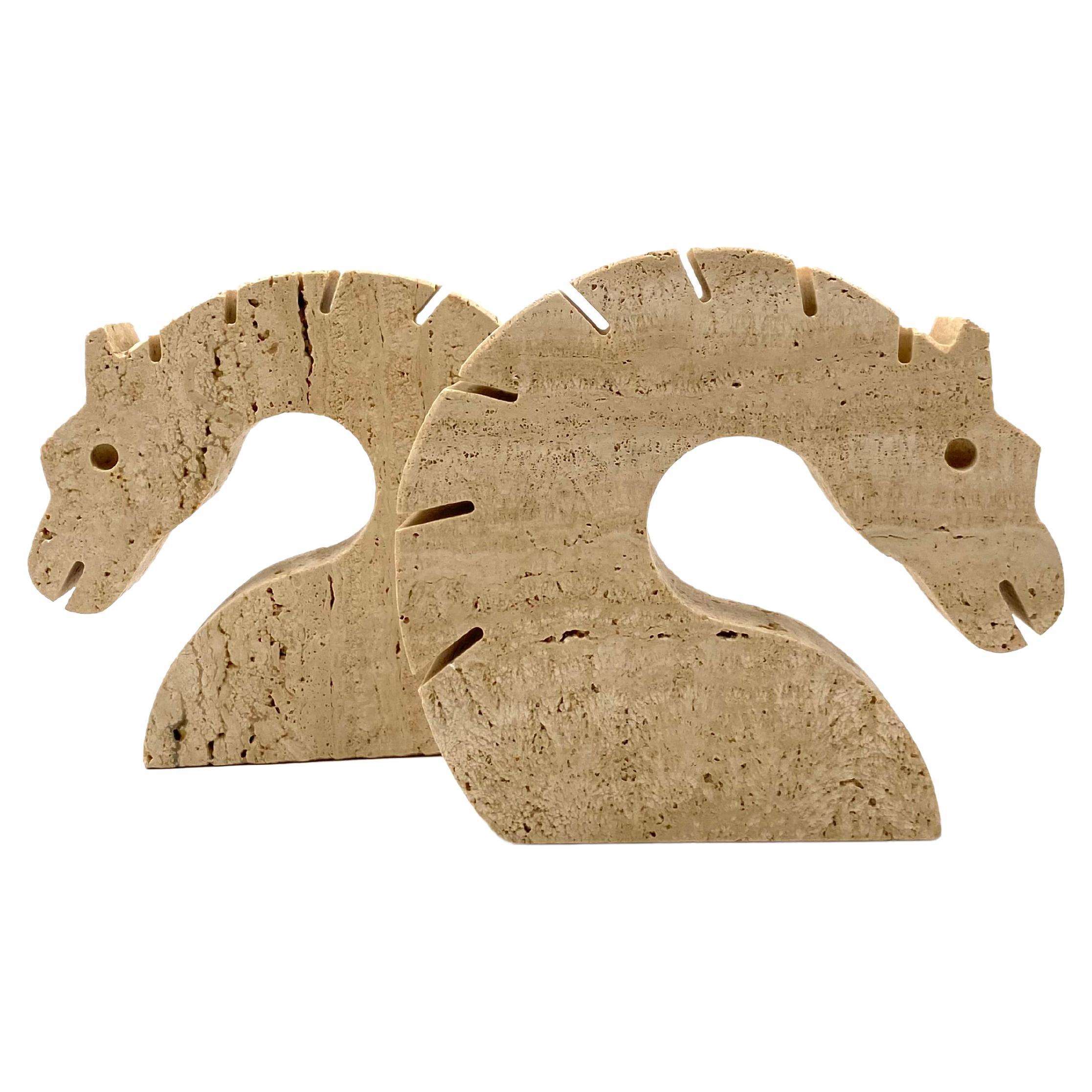Brutalist Horses / Dragons Travertine Bookends, Fratelli Mannelli, Italy, 1970s For Sale