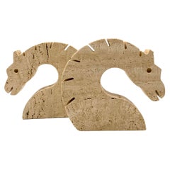 Brutalist Horses / Dragons Travertine Bookends, Fratelli Mannelli, Italy, 1970s