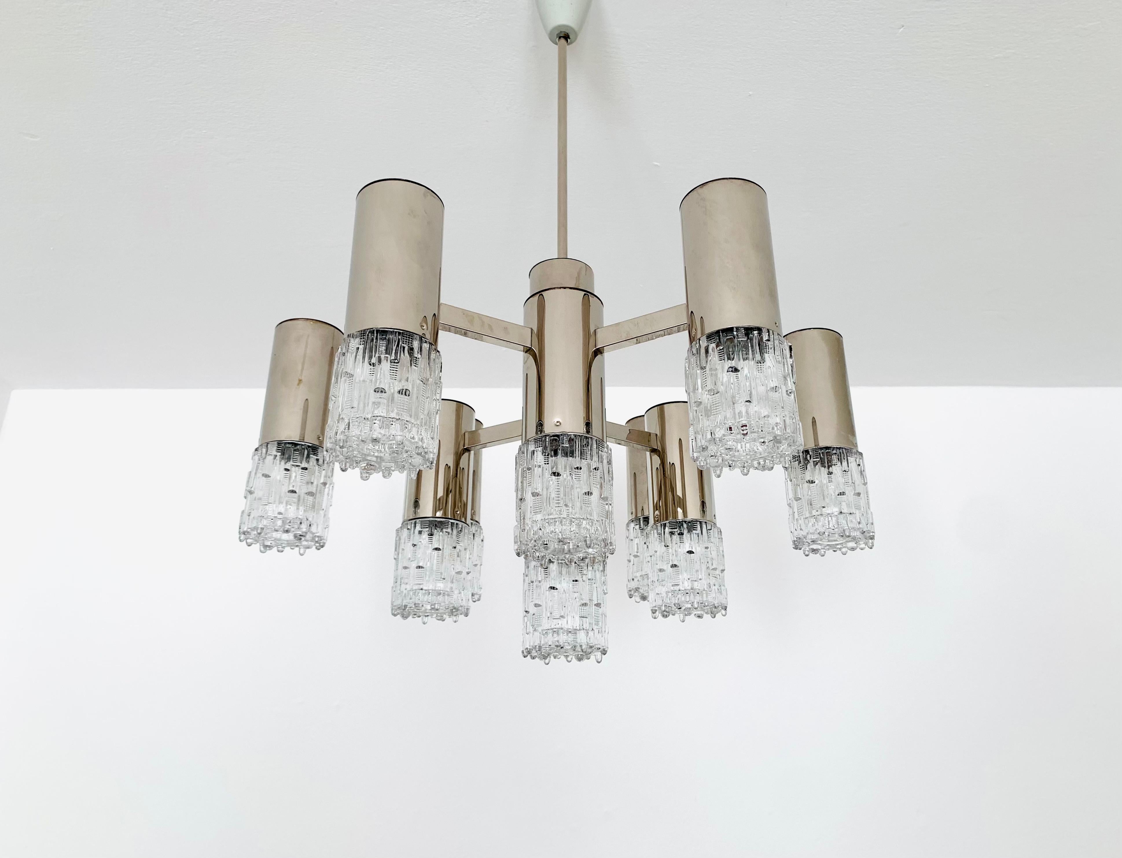 Brutalist Ice Glass Chandelier For Sale 4