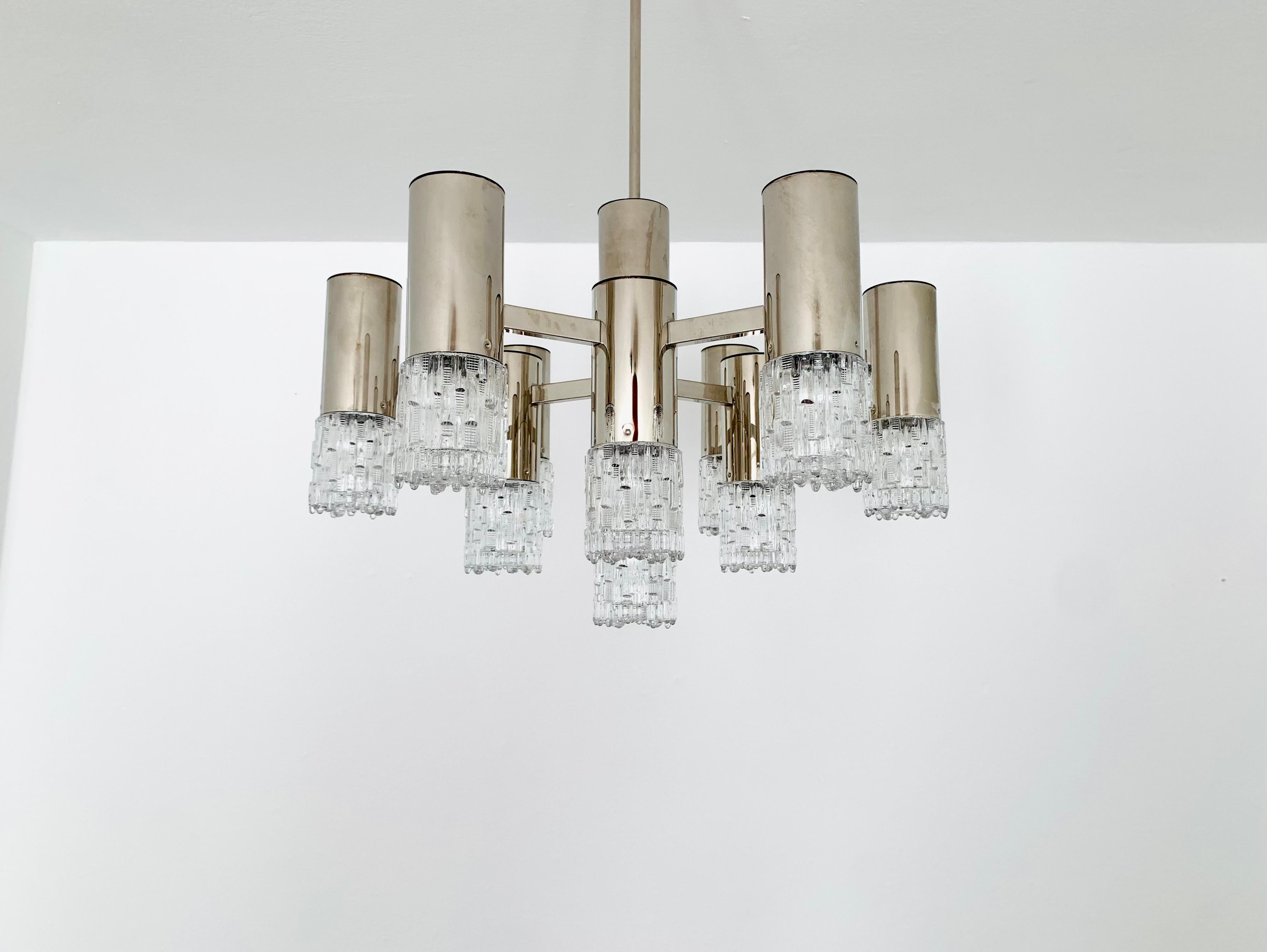 Brutalist Ice Glass Chandelier For Sale 5