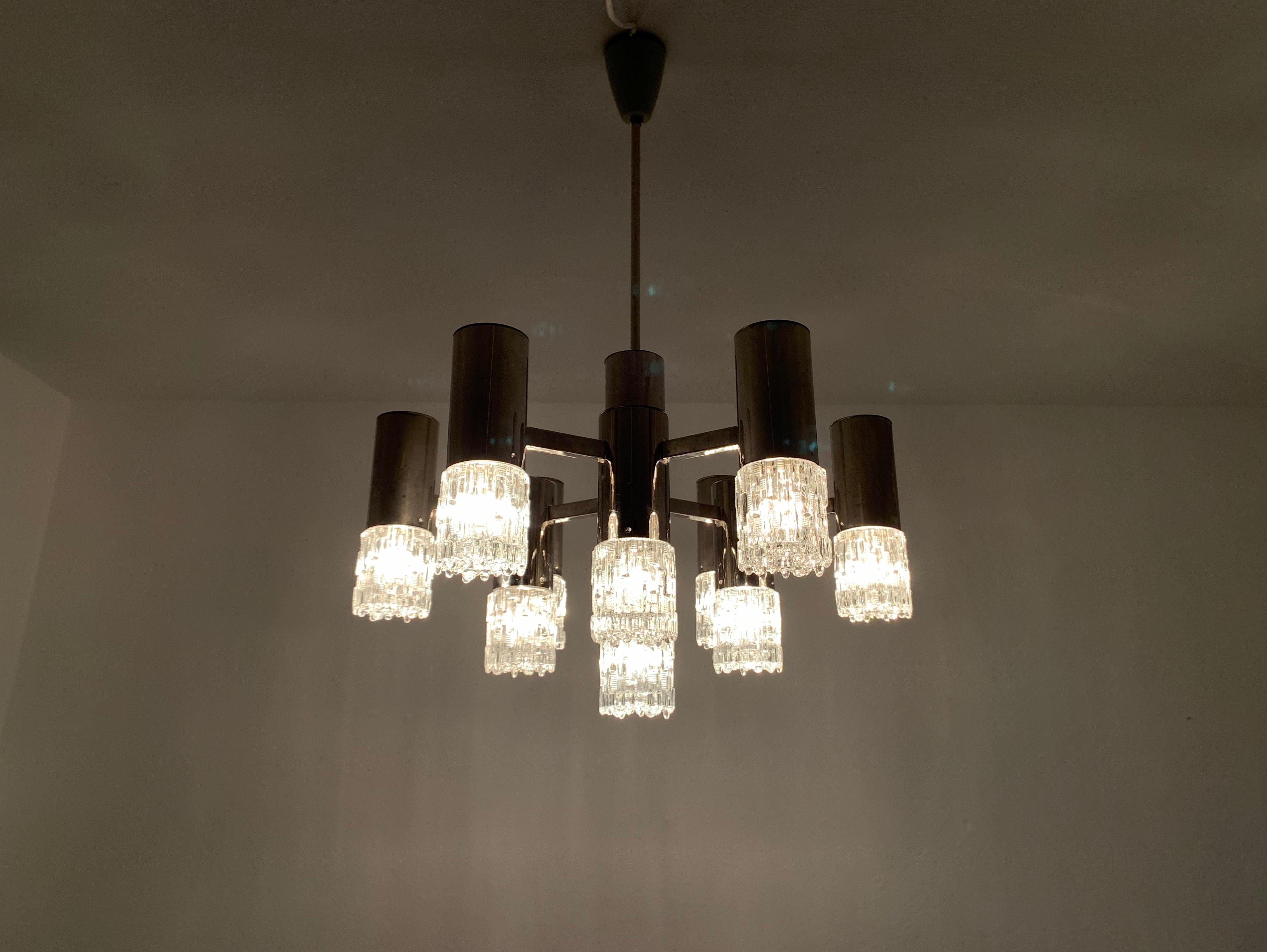 Brutalist Ice Glass Chandelier For Sale 8