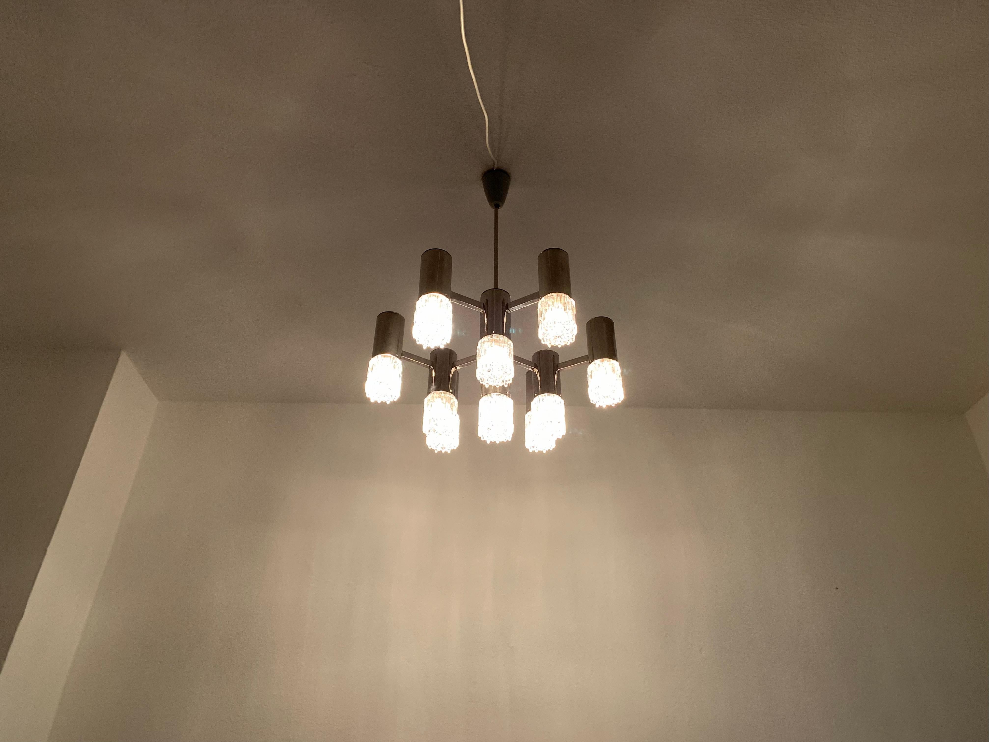 Brutalist Ice Glass Chandelier For Sale 9
