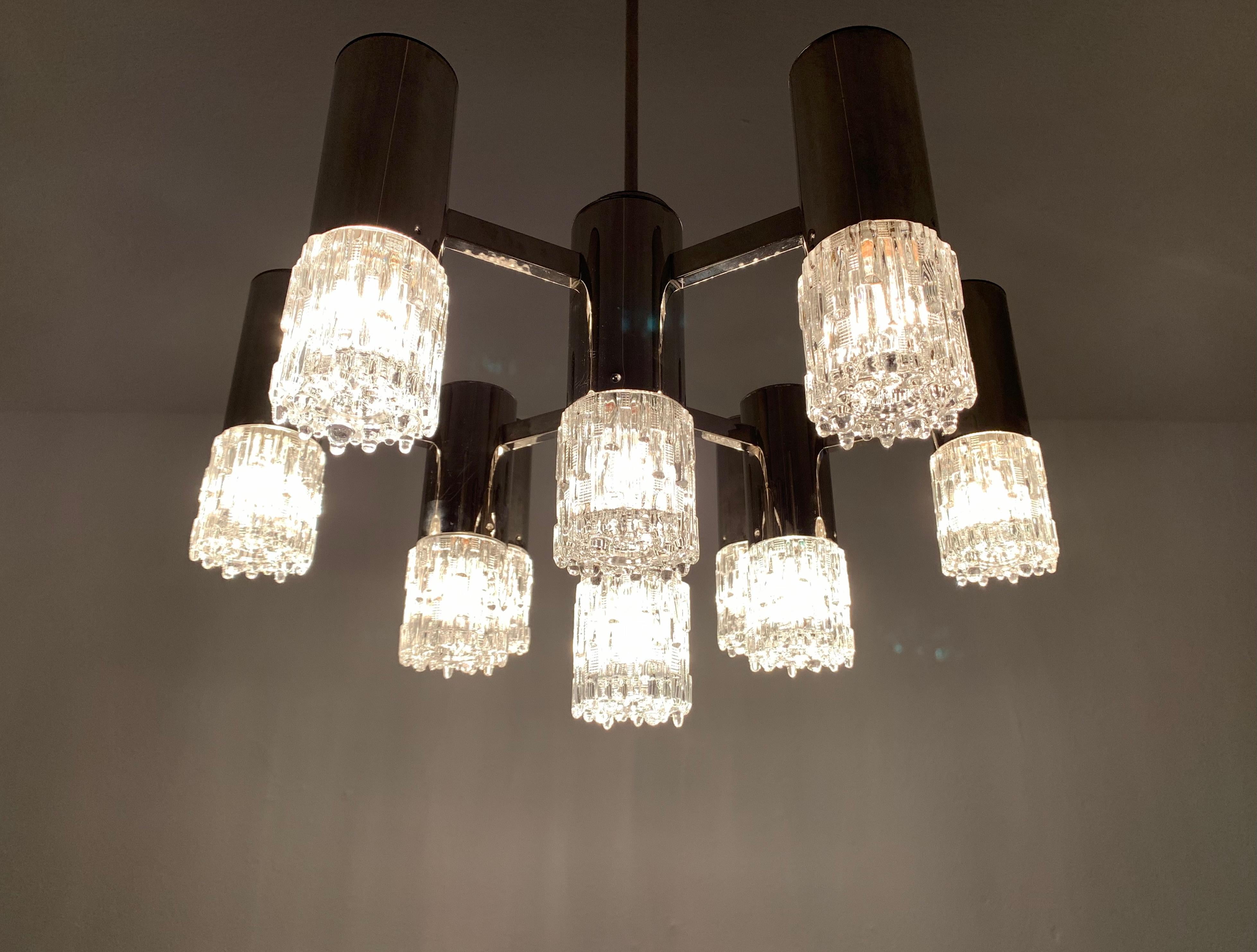 Brutalist Ice Glass Chandelier For Sale 10