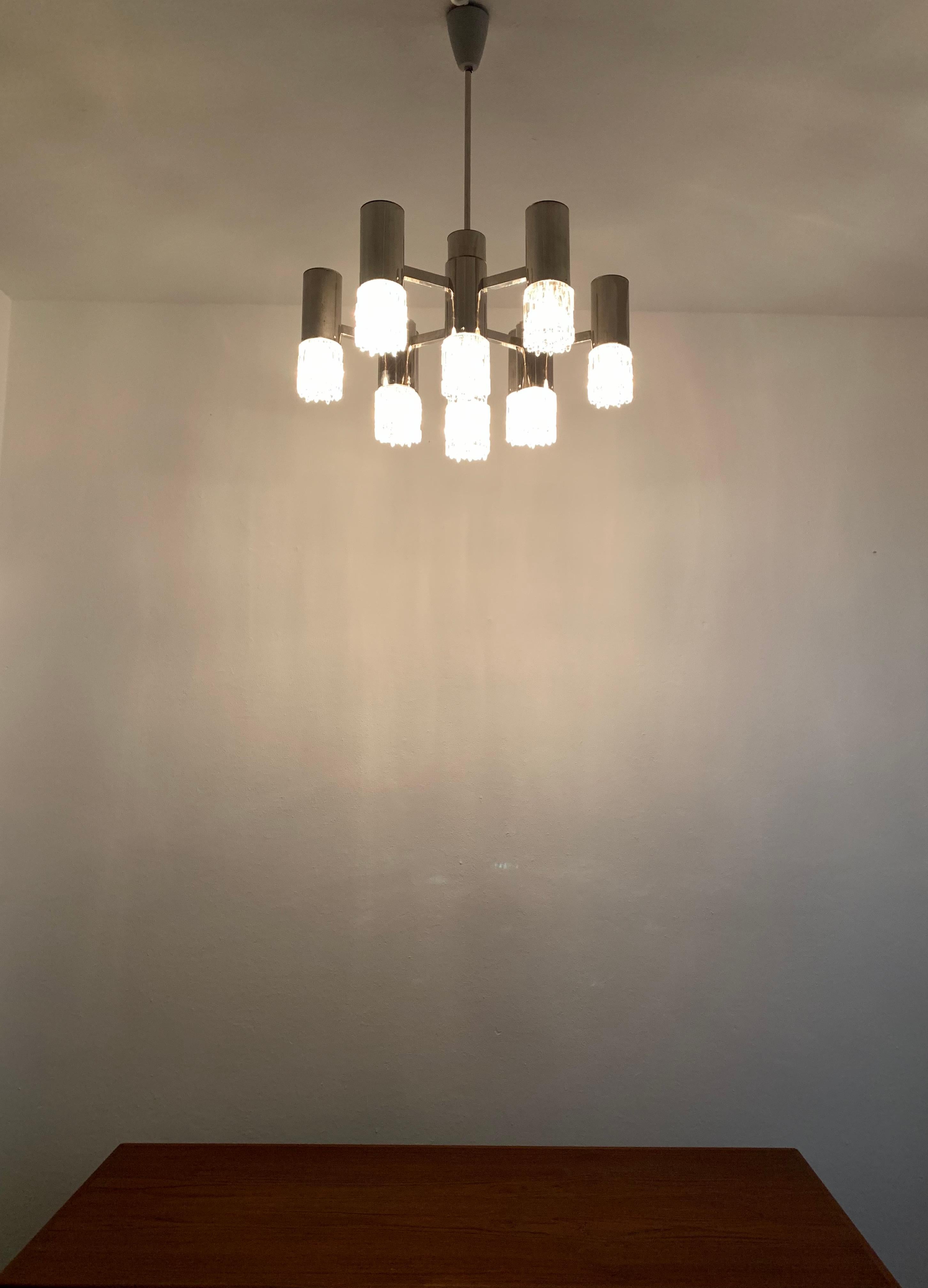 Brutalist Ice Glass Chandelier For Sale 11
