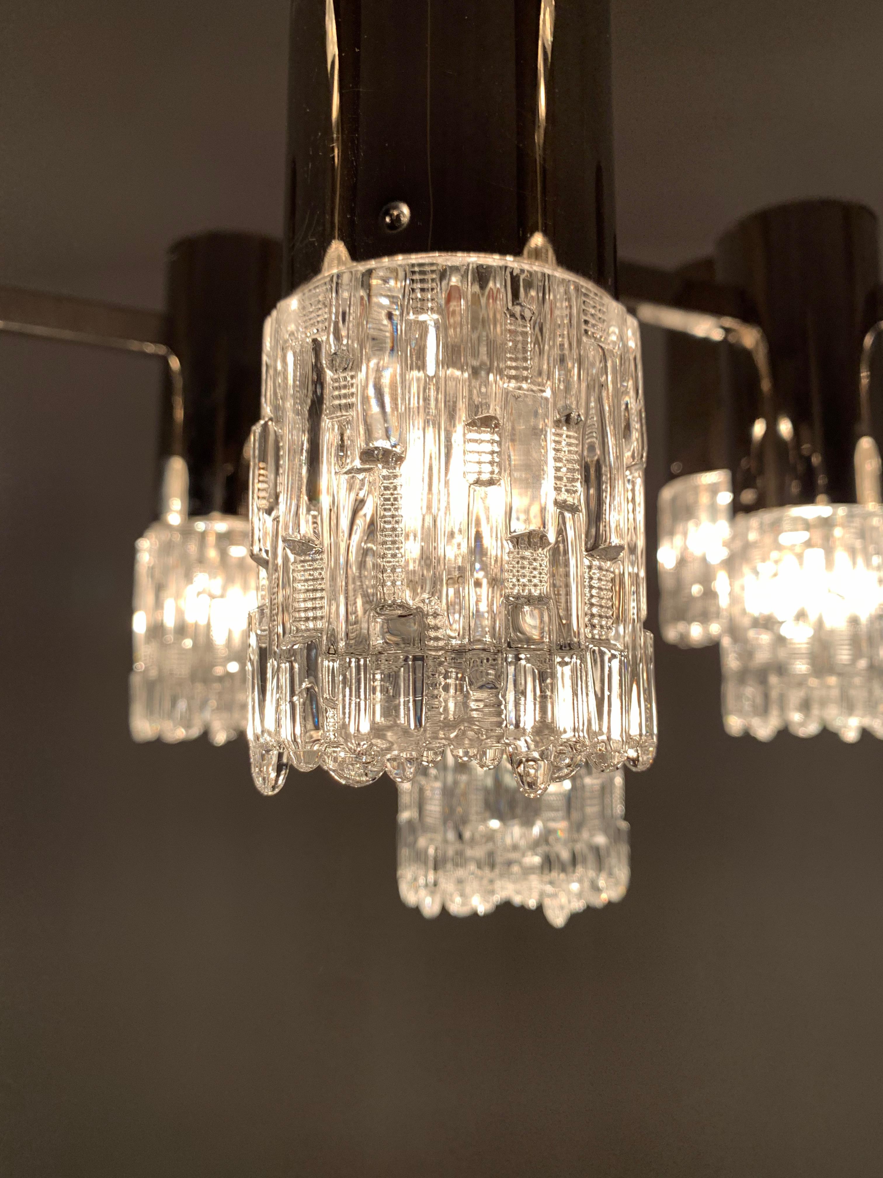 Brutalist Ice Glass Chandelier For Sale 12