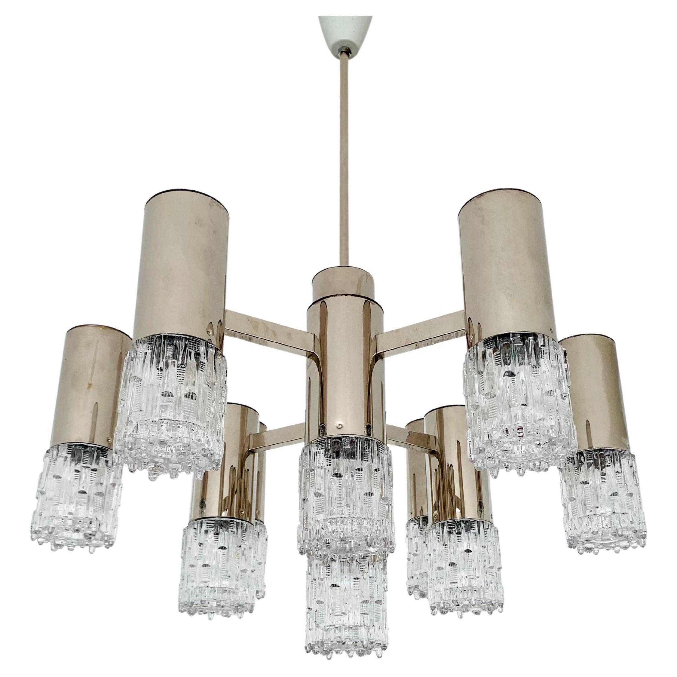 Brutalist Ice Glass Chandelier For Sale
