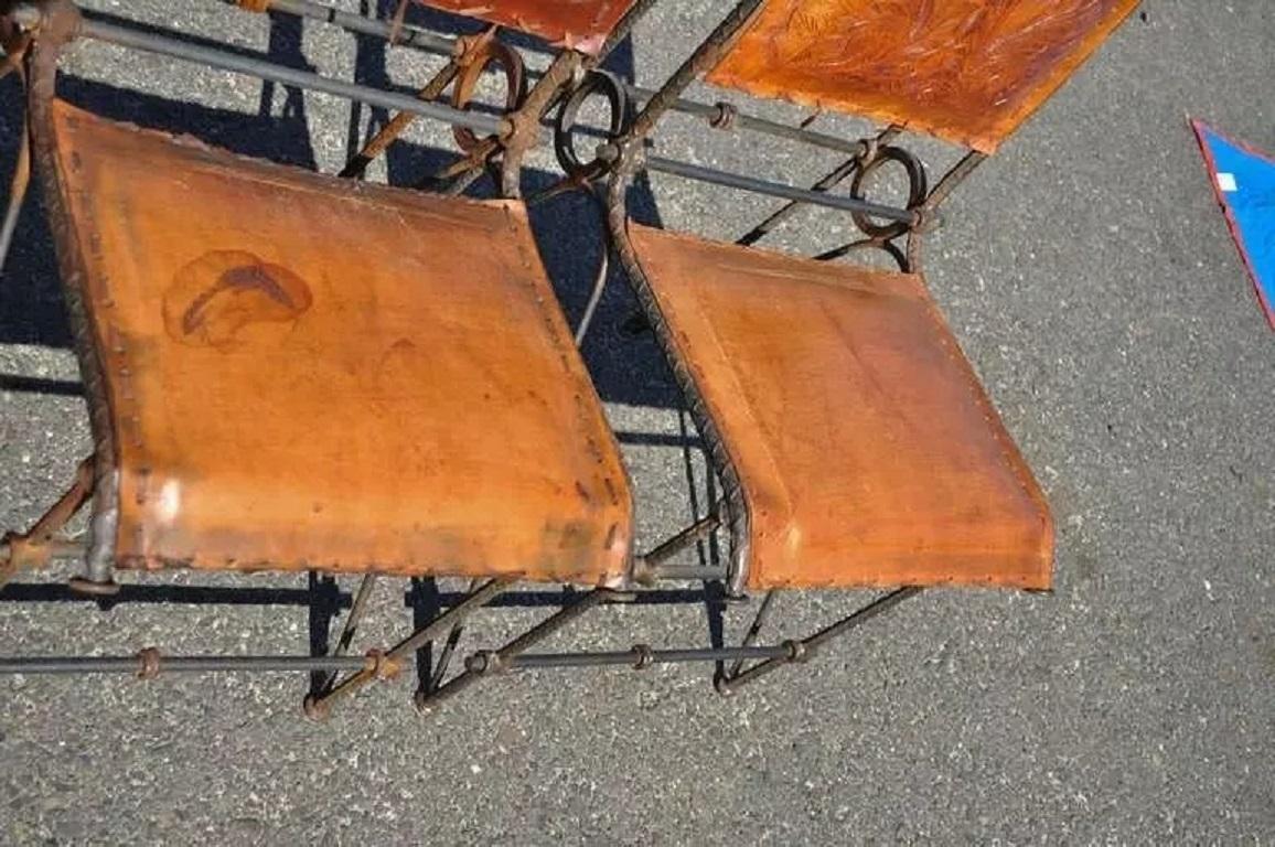 Ensemble de salle à manger brutaliste de style Ilana Goor en fer et verre, table et 8 chaises en cuir en vente 2