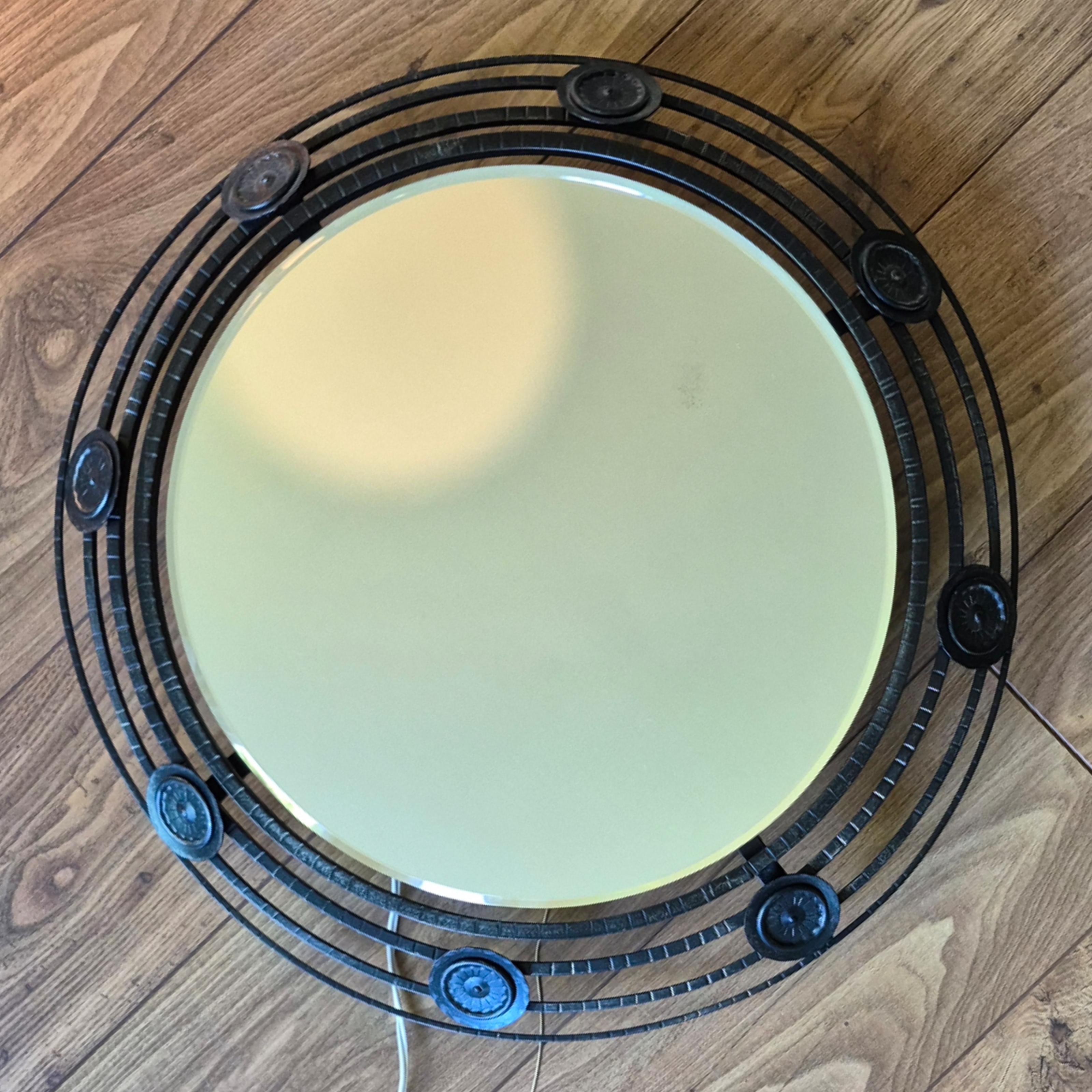Brutalist illuminated wrought iron mirror, Germany 1970s For Sale 4