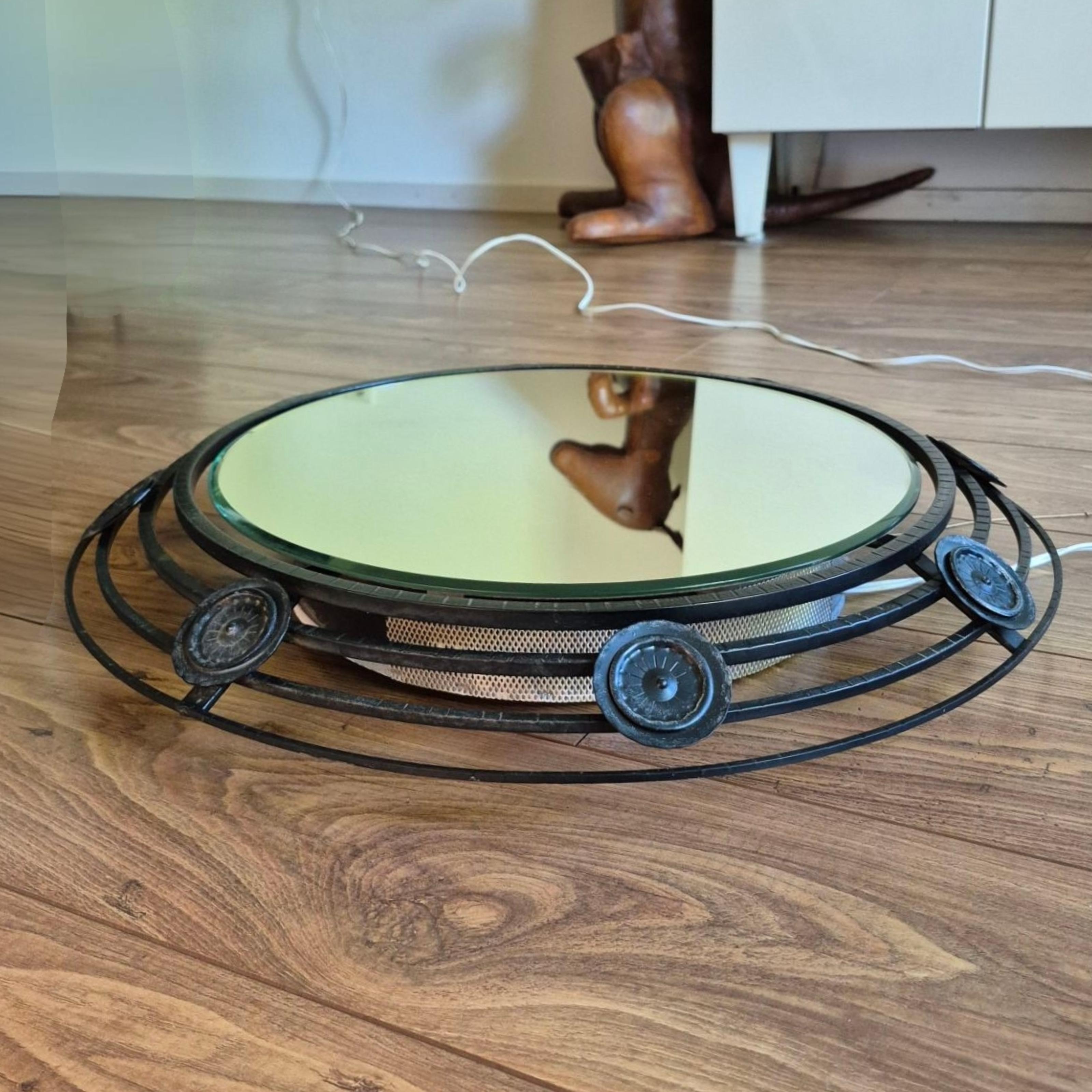 Brutalist illuminated wrought iron mirror, Germany 1970s For Sale 5
