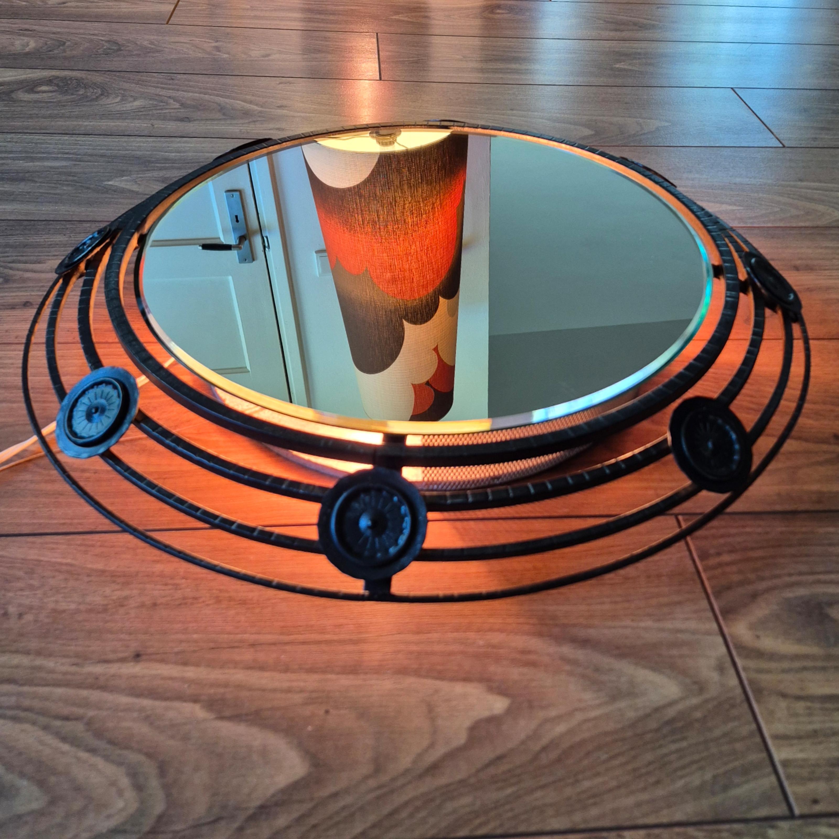 Brutalist illuminated wrought iron mirror, Germany 1970s For Sale 6