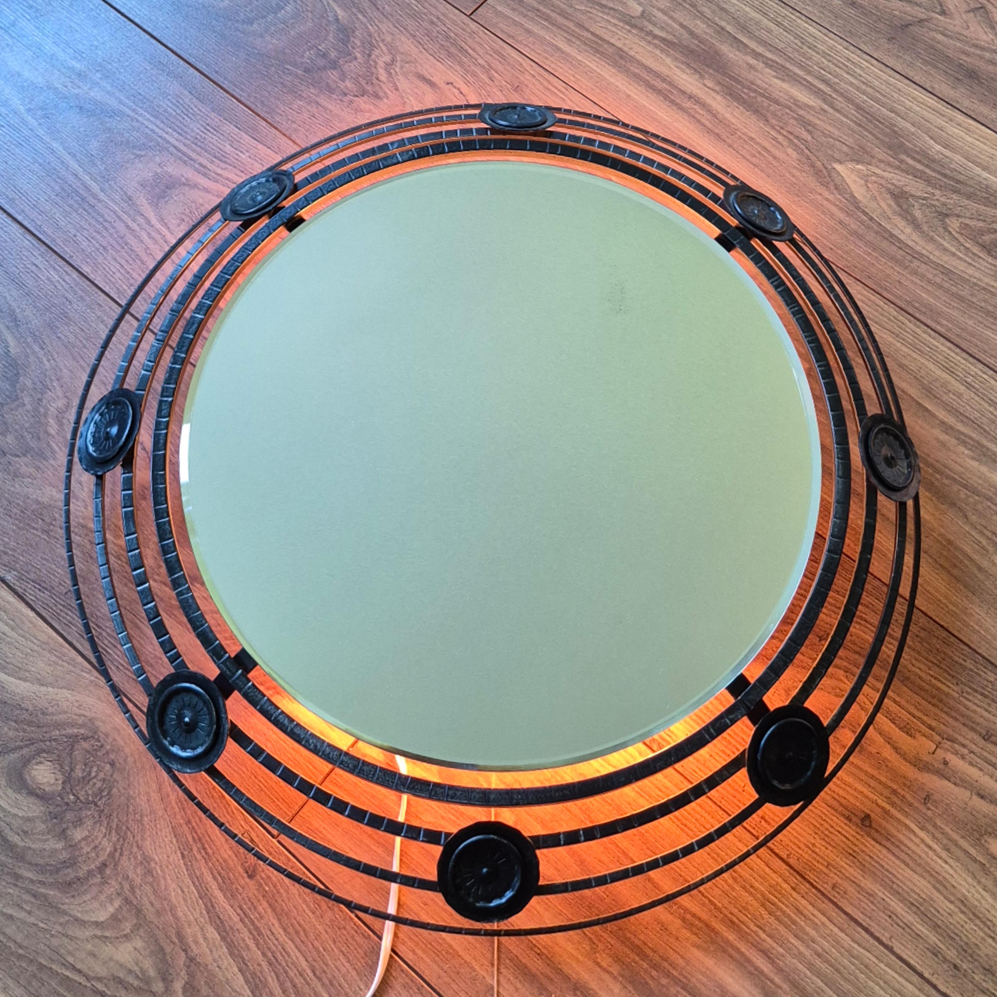 Brutalist illuminated wrought iron mirror, Germany 1970s For Sale 8