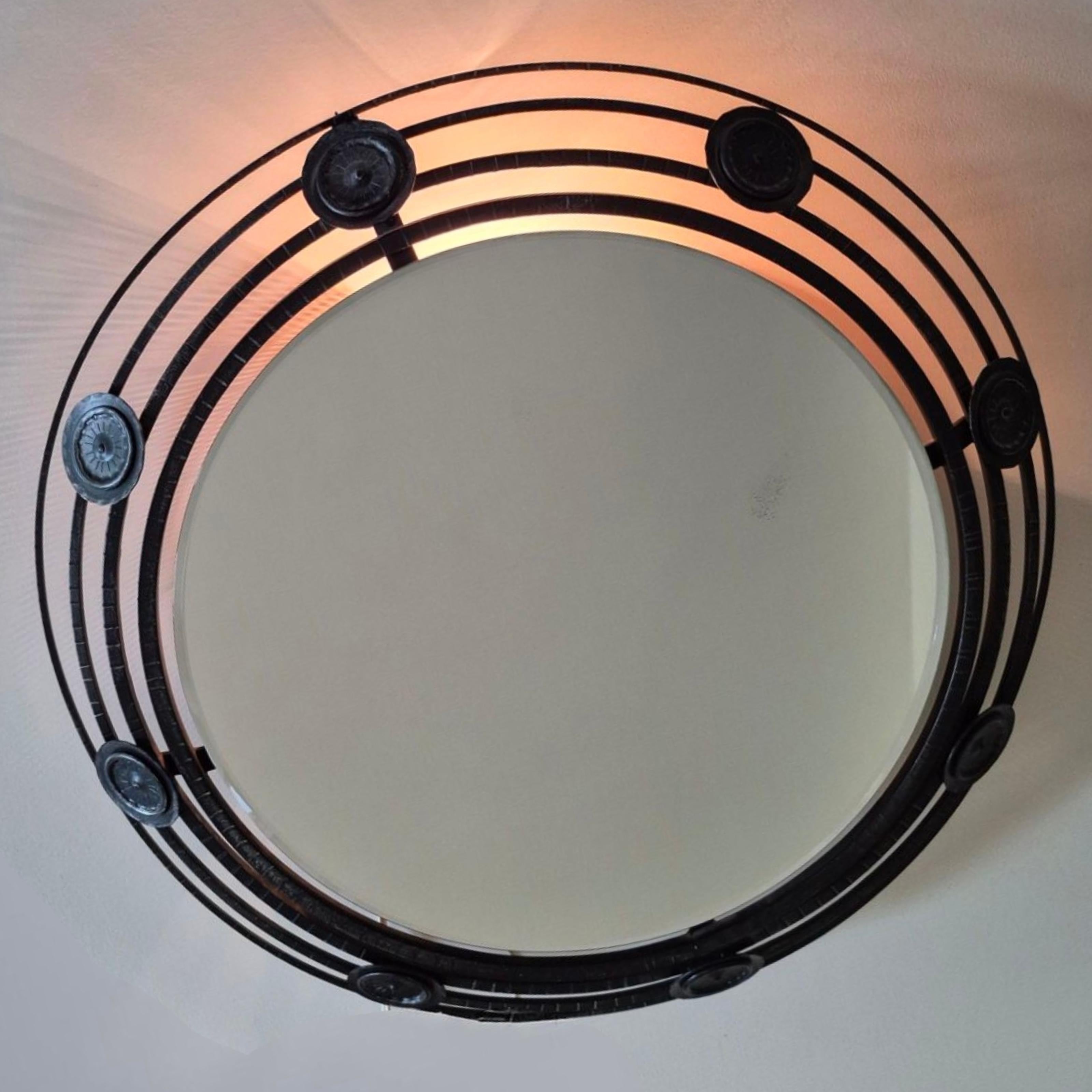 Brutalist illuminated wrought iron mirror, Germany 1970s For Sale 11