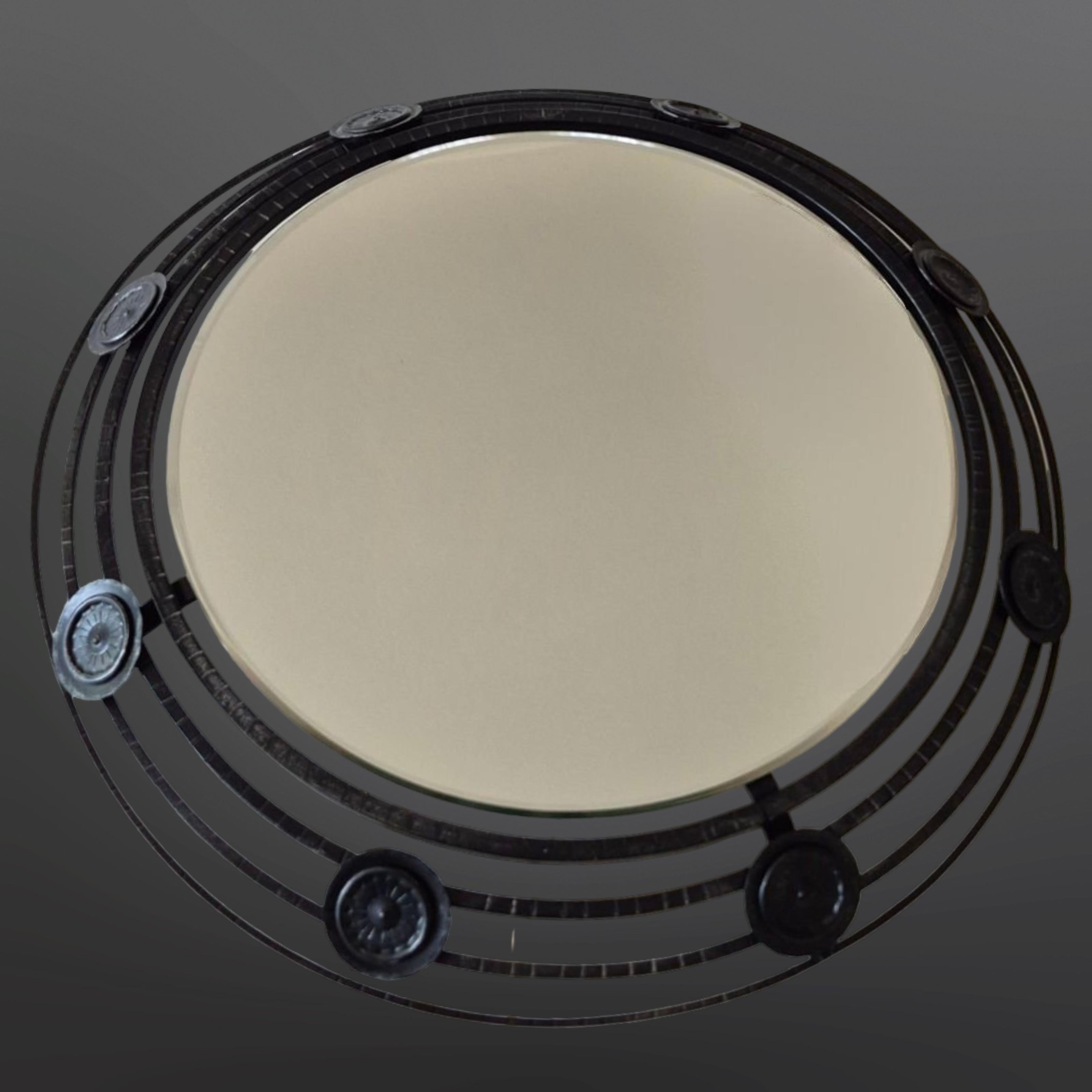 Brutalist illuminated wrought iron mirror, Germany 1970s For Sale 12