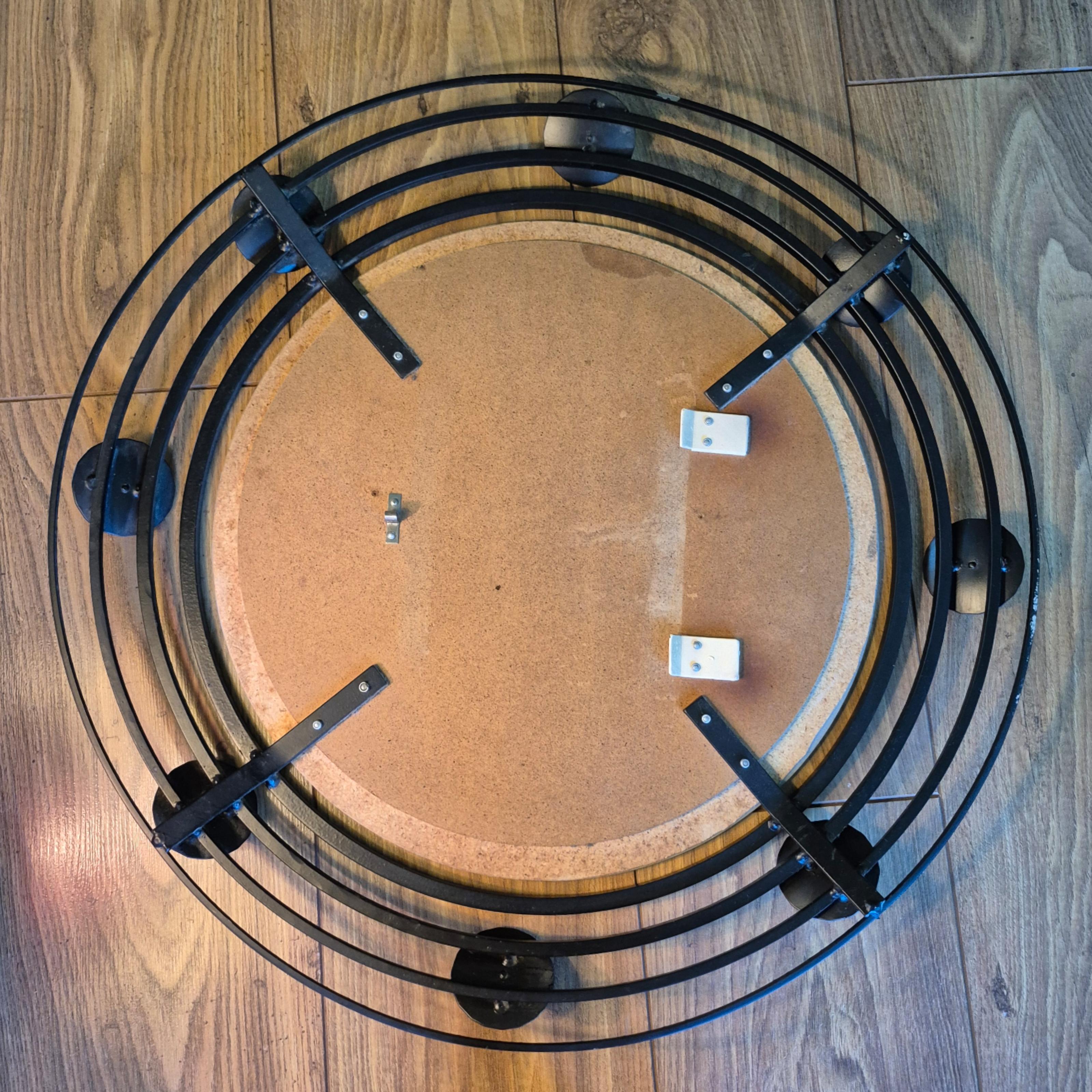 Mirror Brutalist illuminated wrought iron mirror, Germany 1970s For Sale