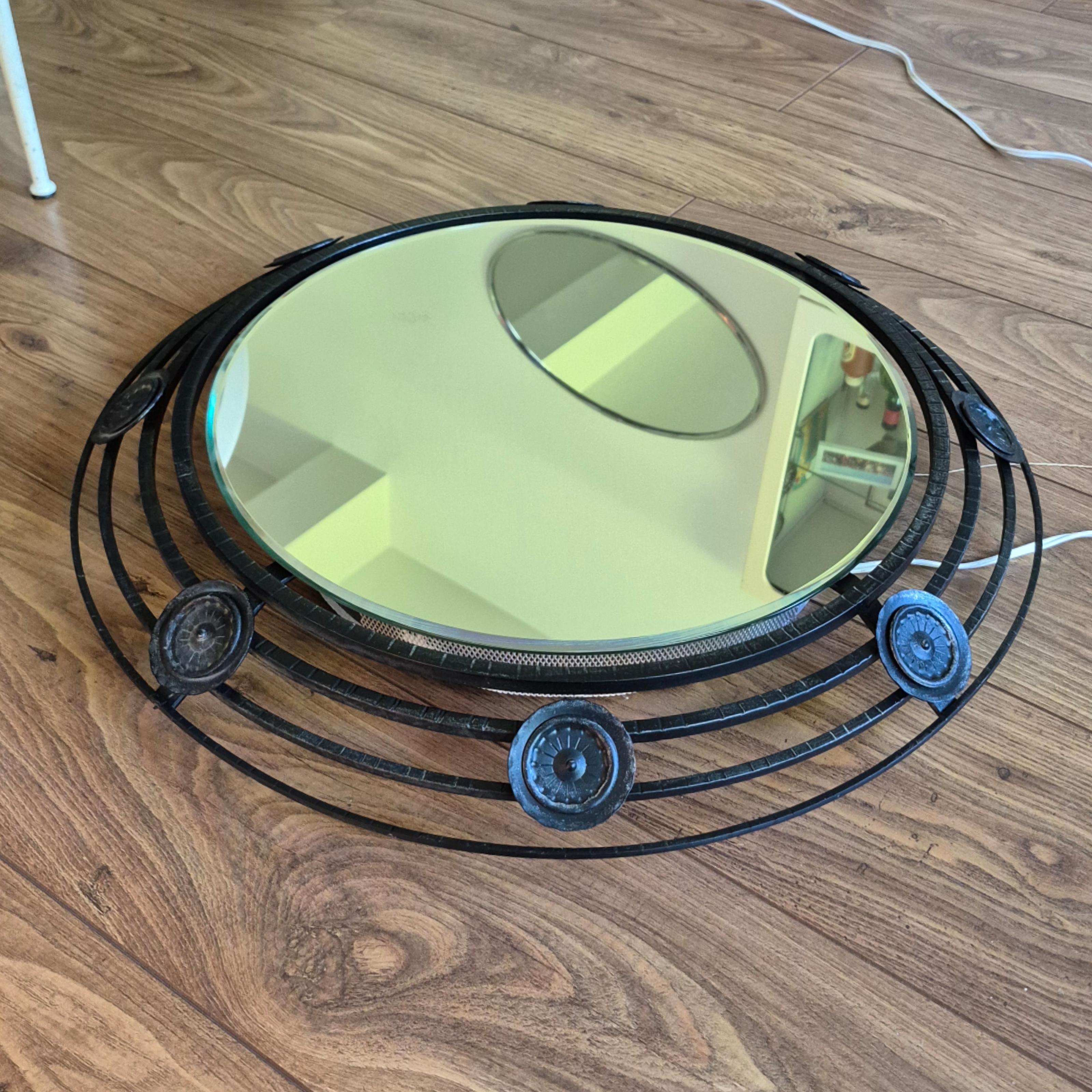 Brutalist illuminated wrought iron mirror, Germany 1970s For Sale 2