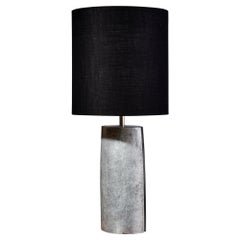 Vintage Brutalist Table Lamp in Silver Textured Aluminium with Black Shade, Italy 1970's