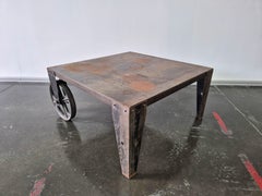 Brutalist Industrial Steel Coffee Table Trolley