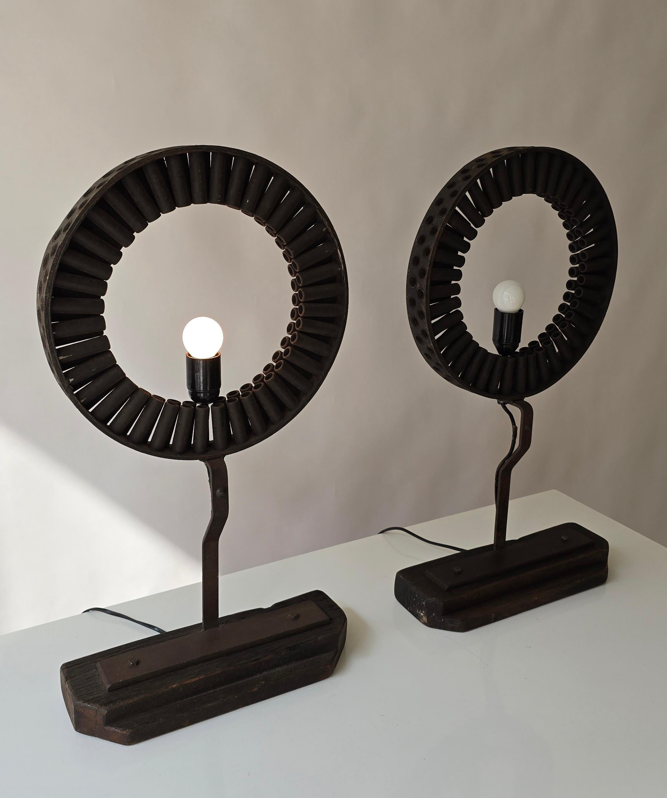 20th Century Brutalist Industrial Table Lamp Made from Reclaimed Machinery Parts and Wood For Sale