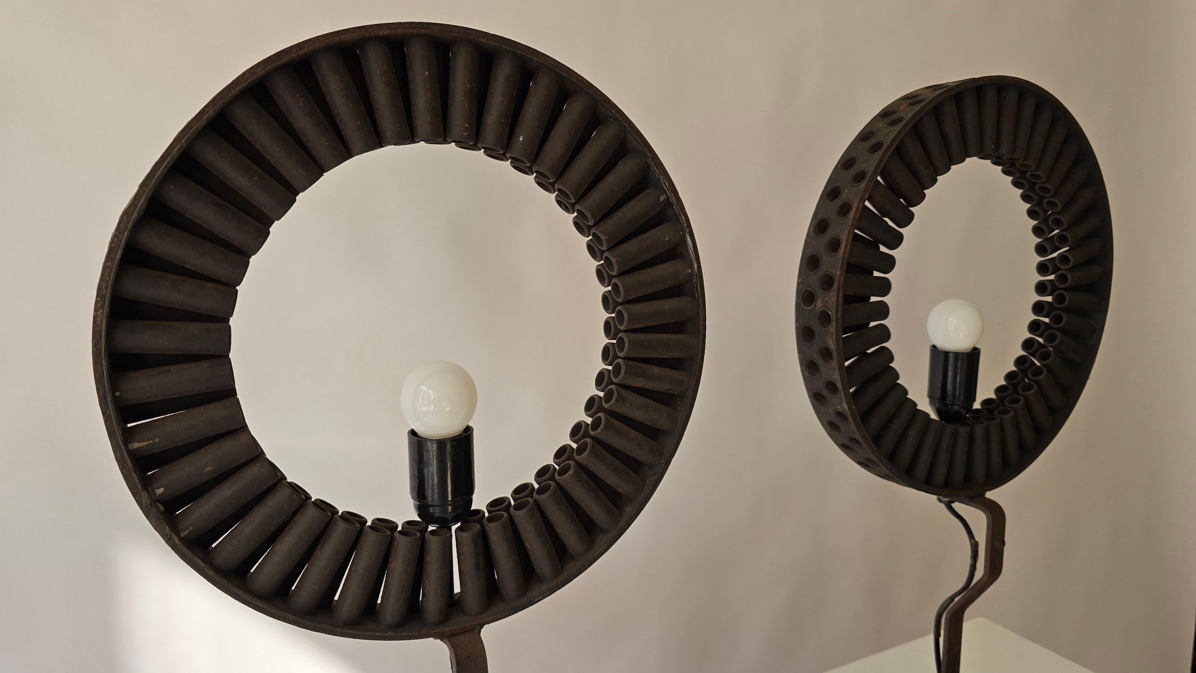 Brutalist Industrial Table Lamp Made from Reclaimed Machinery Parts and Wood For Sale 2