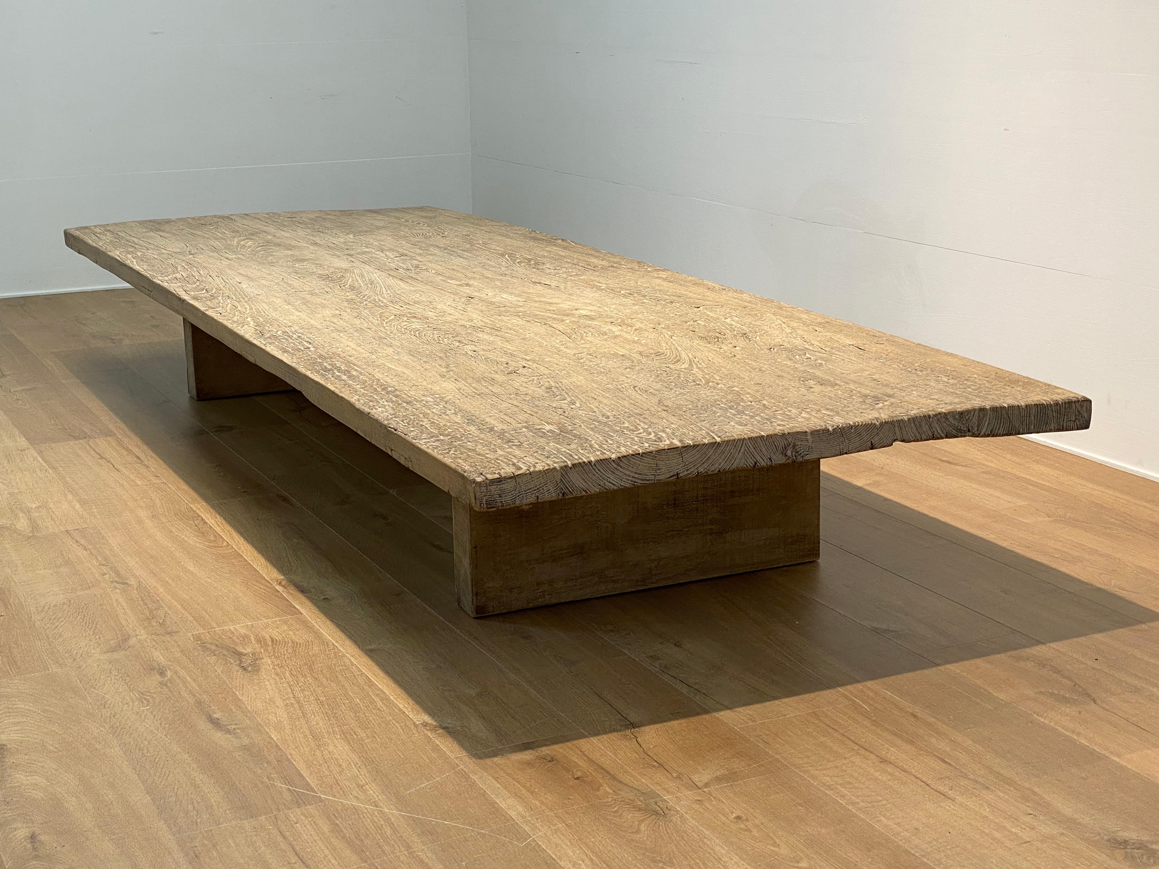 Bleached Brutalist, Industrial XXl  Wooden Sofa Table For Sale
