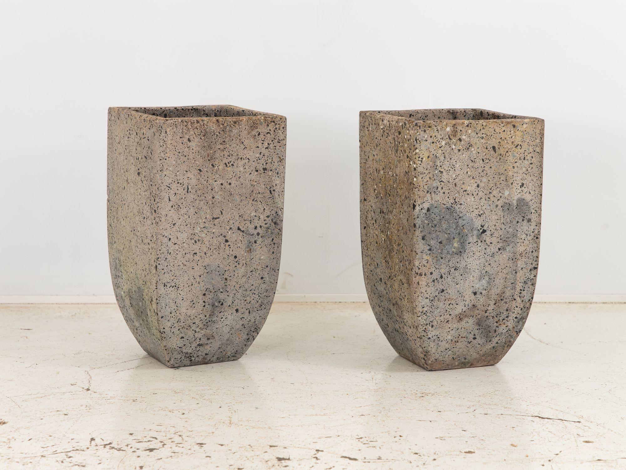 European Brutalist Inspired Pair of Mixed Stone Planters, 20th Century For Sale
