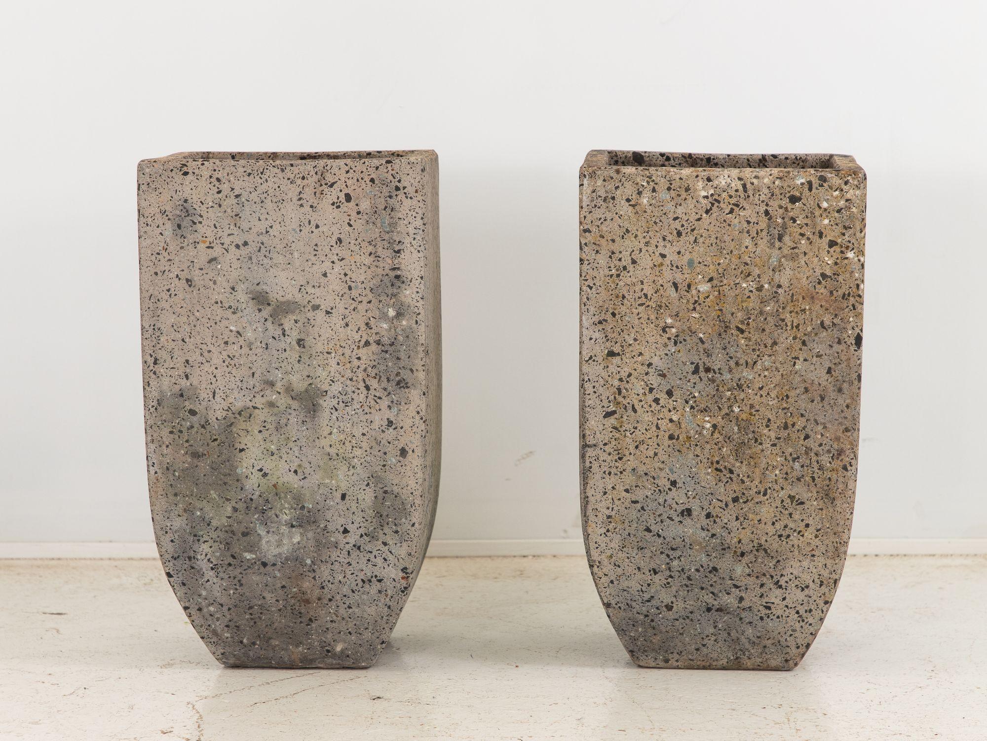 Concrete Brutalist Inspired Pair of Mixed Stone Planters, 20th Century For Sale