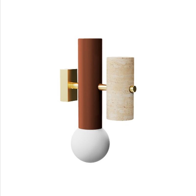 Brutalist Inspired Wall Sconce Pyppe Salmon Pink, Polished Brass by UTU Lamps In New Condition For Sale In Lisbon, PT