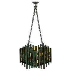 Brutalist Iron and Art Glass Chandelier by Biancardi & Jordan, Italy 1970s