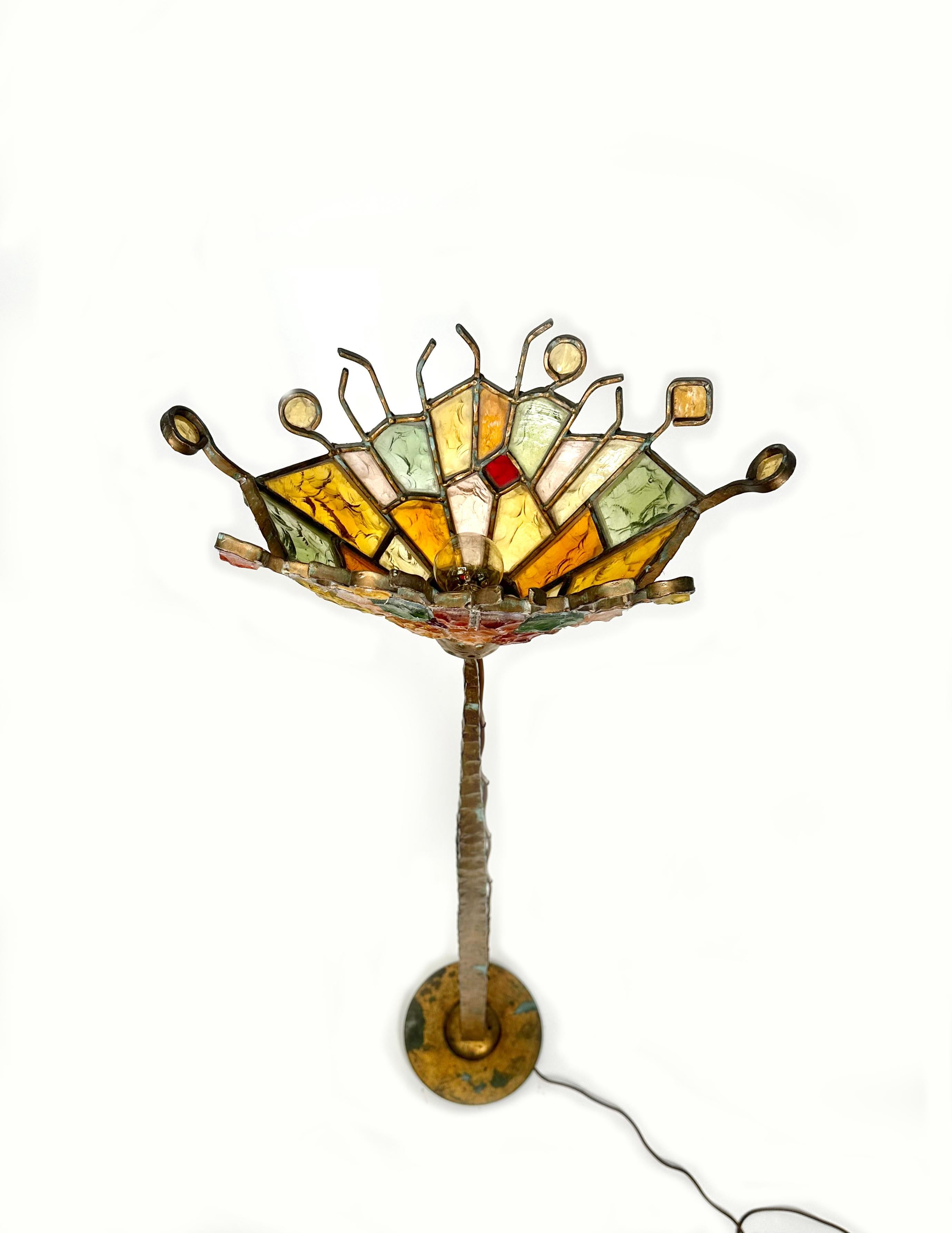 Brutalist Iron and Art Glass Floor Lamp Albano Poli for Poliarte, Italy 1970s For Sale 4
