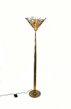 Brutalist Iron and Art Glass Floor Lamp, Longobard, Italy 1970s