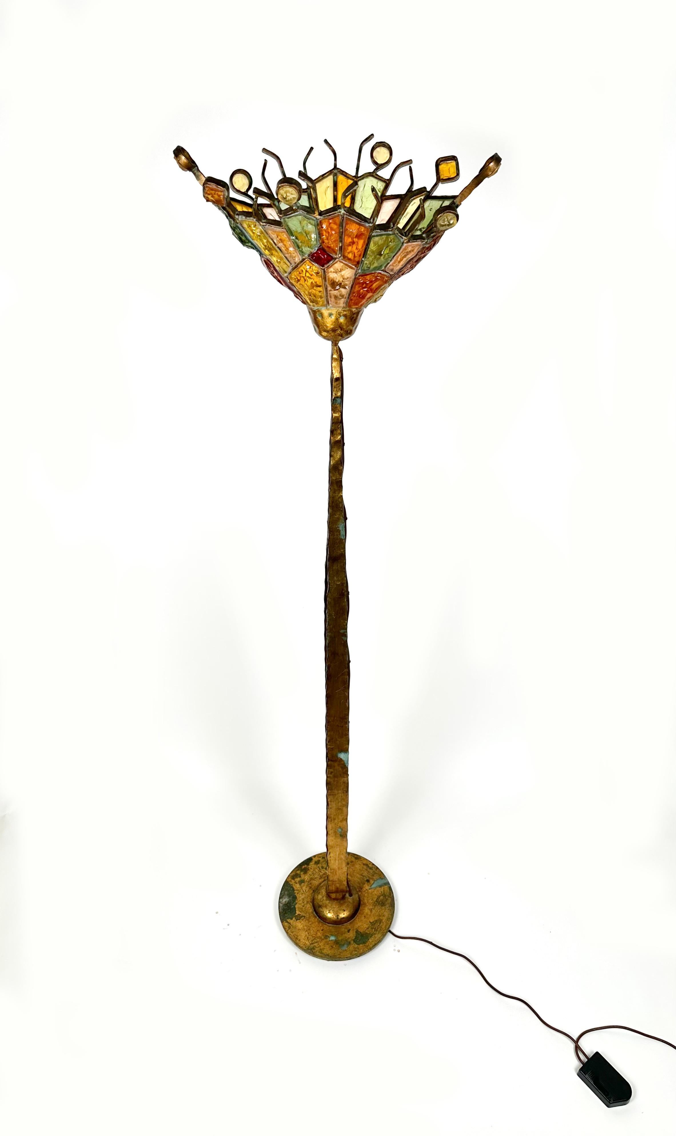 Brutalist Iron and Art Glass Floor Lamp Albano Poli for Poliarte, Italy 1970s In Good Condition For Sale In Rome, IT