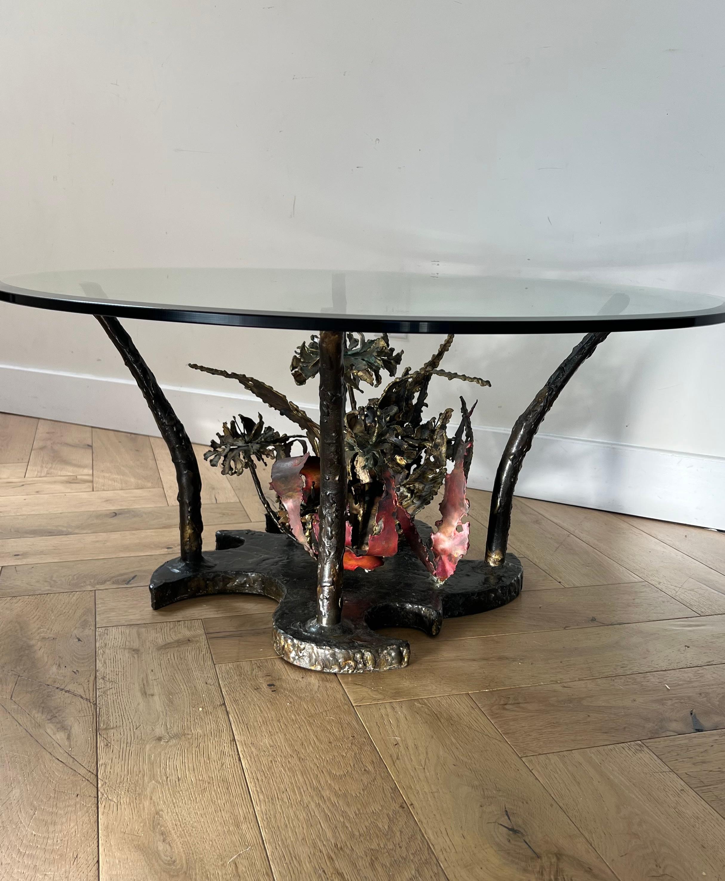 A rare brutalist coffee table by Silas Seandel, signed, circa early 1970s. From his 