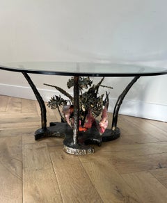 Brutalist Iron and Glass Coffee Table by Silas Seandel, Signed, 1970s