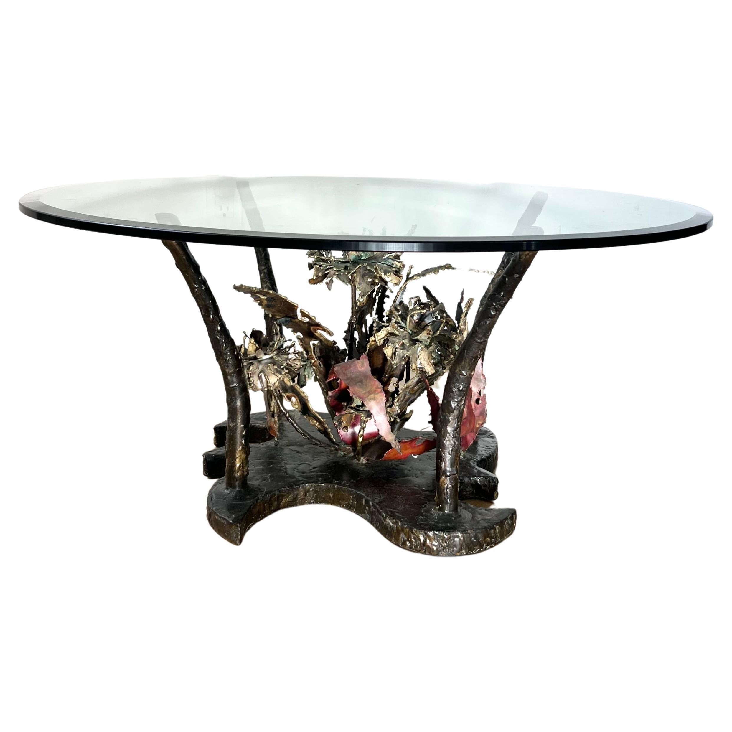 Brutalist Iron and Glass Coffee Table by Silas Seandel, Signed, 1970s For Sale