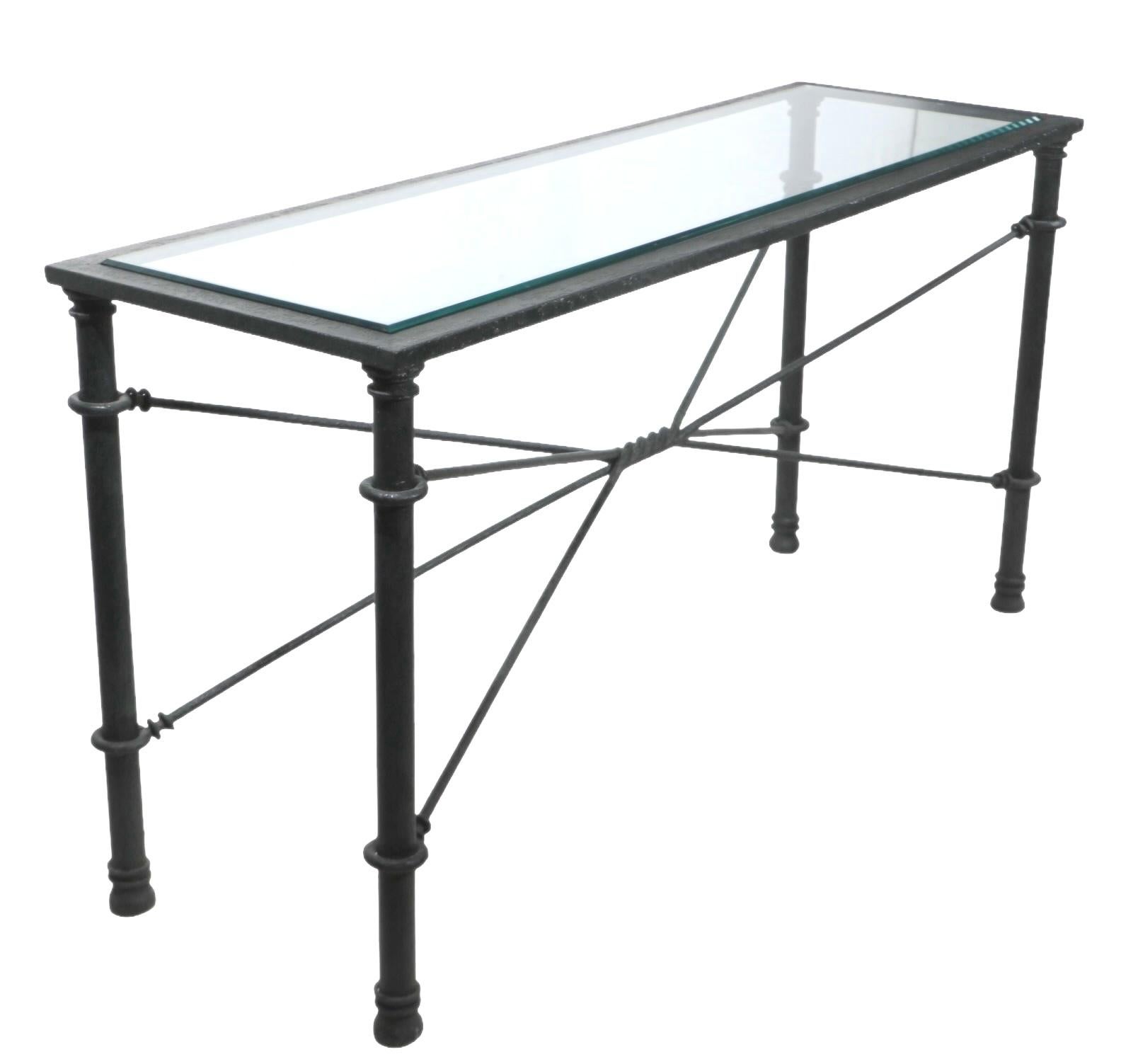 Brutalistischer Konsolentisch aus Eisen und Glas, ca. 1970/80er Jahre im Angebot 5
