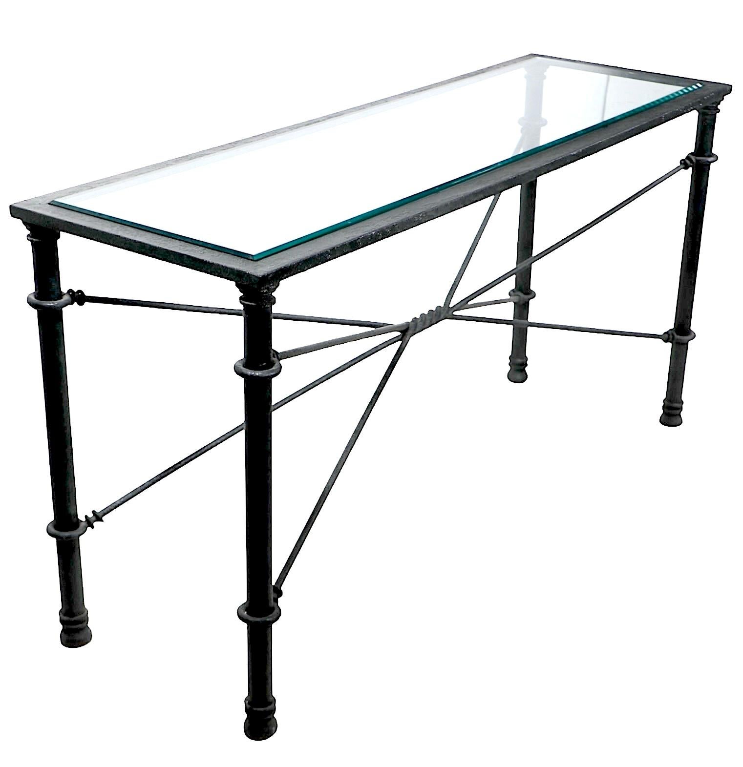 Brutalistischer Konsolentisch aus Eisen und Glas, ca. 1970/80er Jahre im Angebot 2