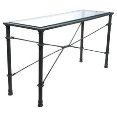 Brutalistischer Konsolentisch aus Eisen und Glas, ca. 1970/80er Jahre