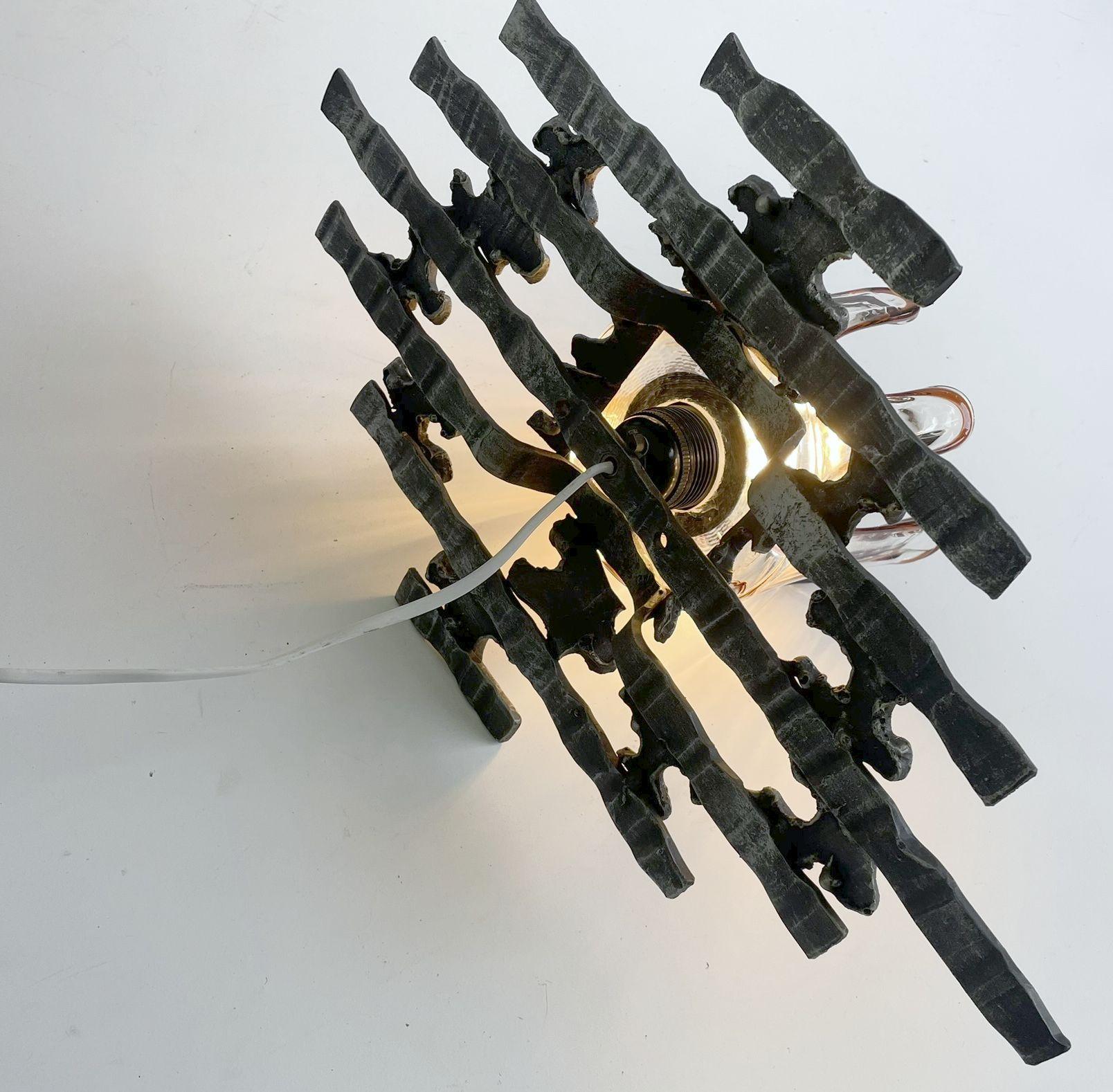 Brutalist Iron and Glass Wall Lamp from Germany For Sale 3