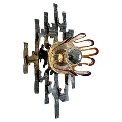 Brutalist Iron and Glass Wall Lamp from Germany