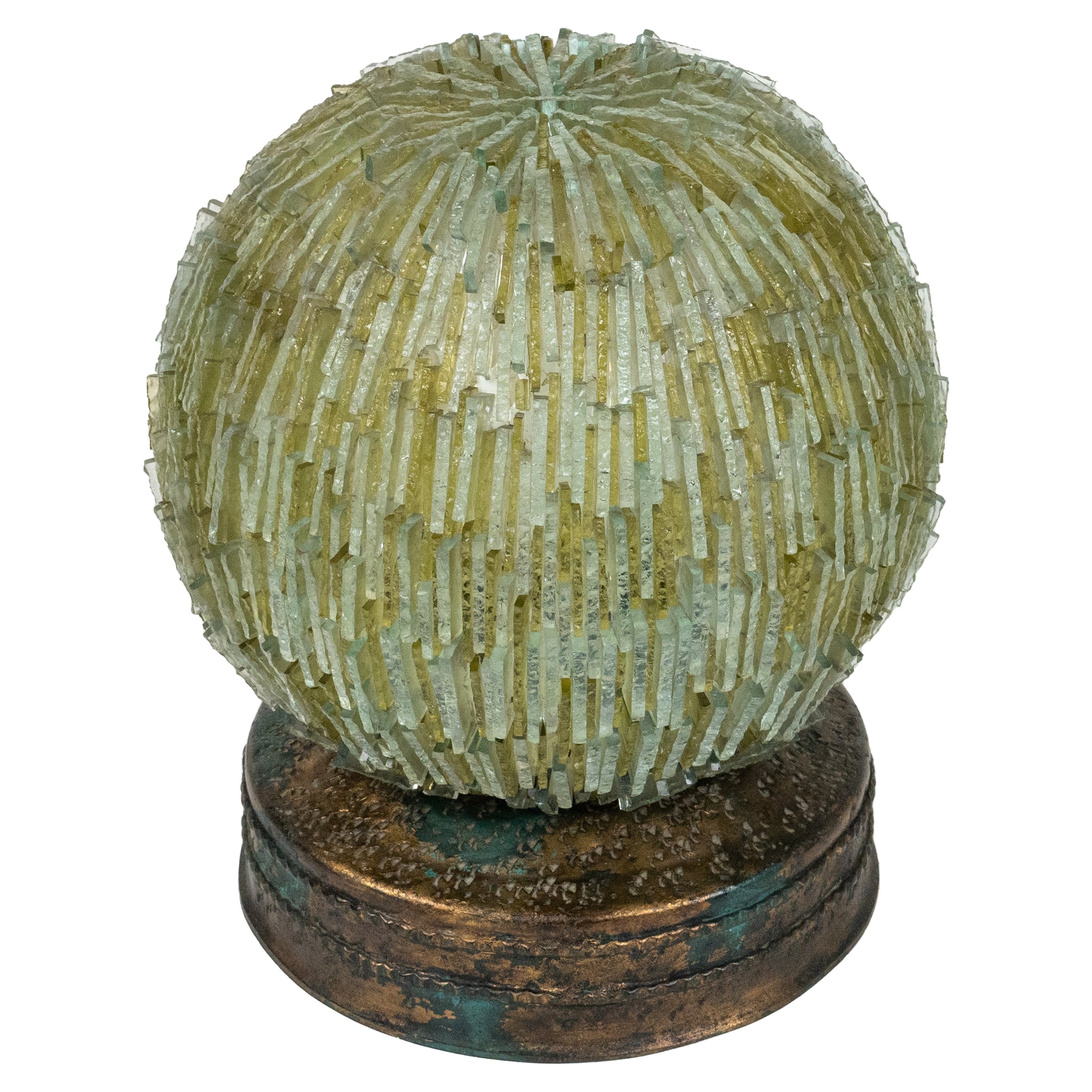 Lampada da tavolo brutalista in ferro e vetro martellato di Biancardi and Jordan, Italia anni '70 in vendita