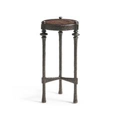 Brutalist Iron and Wood Round Accent Table