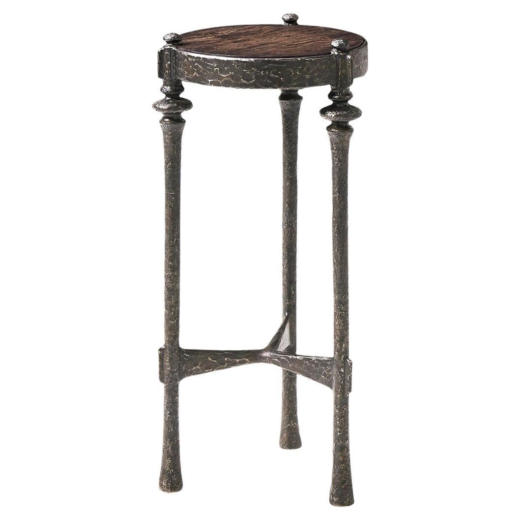 Brutalist Iron and Wood Round Accent Table