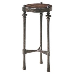 Brutalist Iron and Wood Round Accent Table
