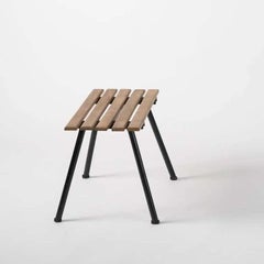 Brutalist Iron and Wood Slats Stools, France, 1970s