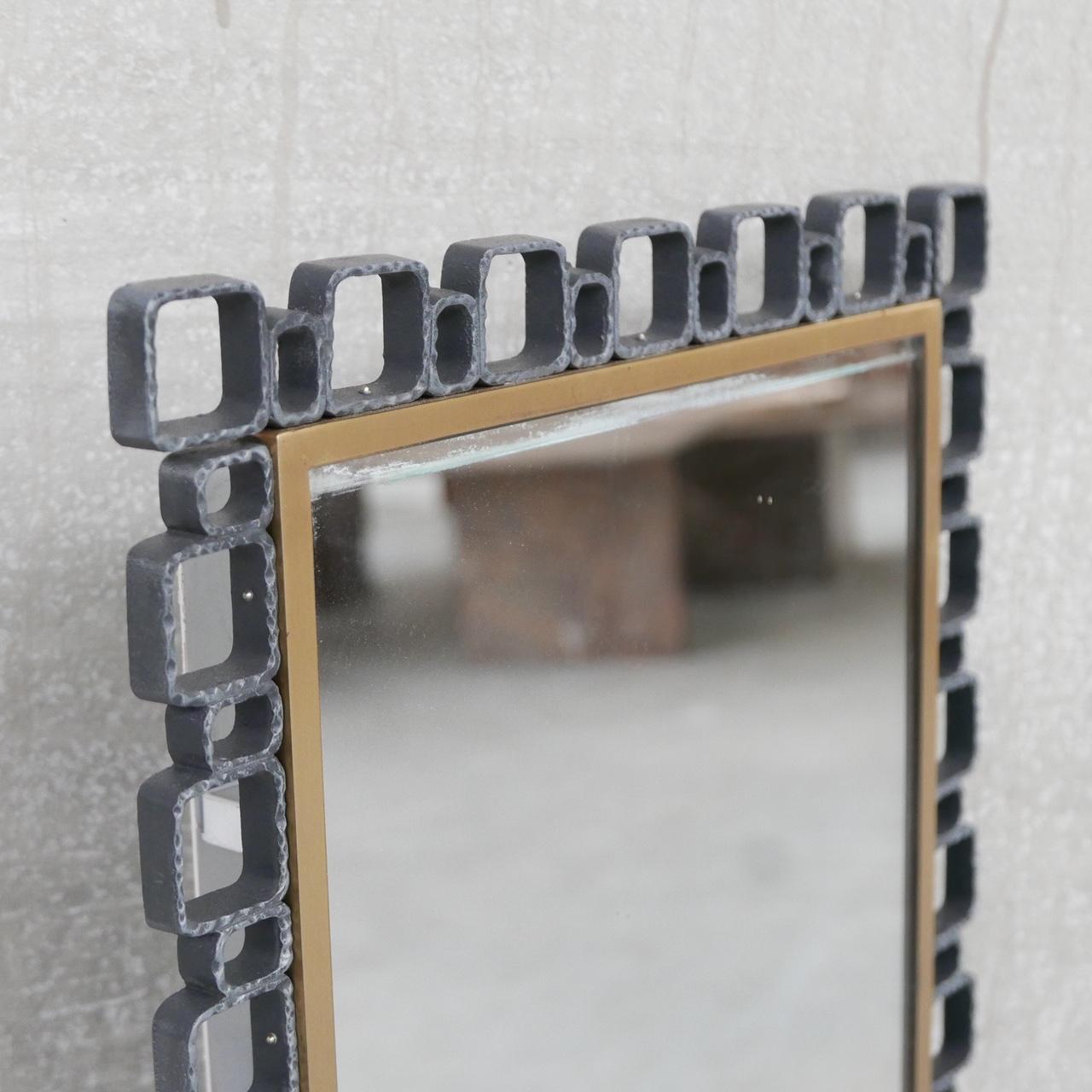 Brutalist Iron Back Lit Mid-Century Dutch Mirror In Good Condition In London, GB