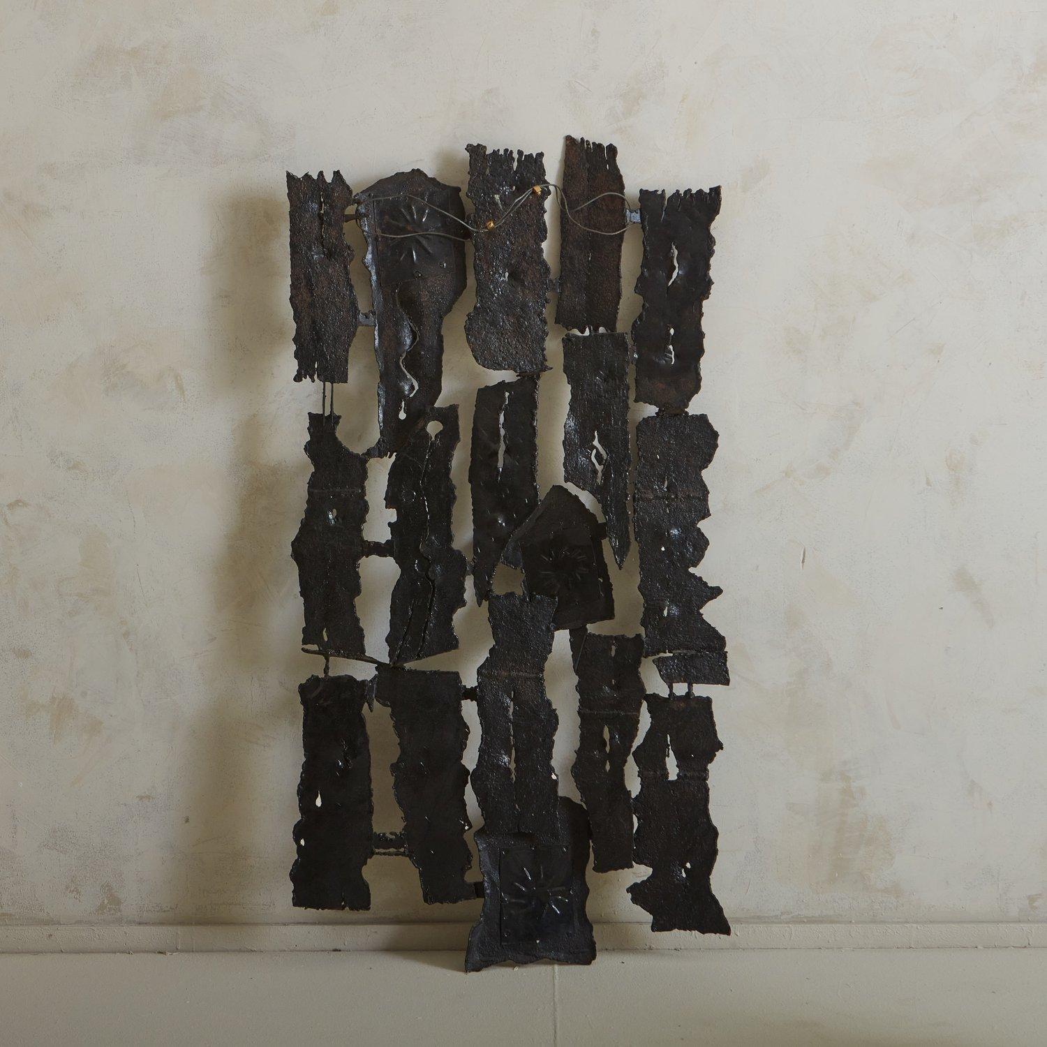 French Brutalist Iron + Ceramic Wall Sculpture, France 1970s For Sale