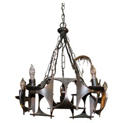 Vintage Brutalist Iron Chandelier