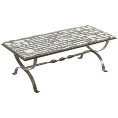 Brutalist Iron Coffee Table with Glass Mosaic Work Top, 1970s